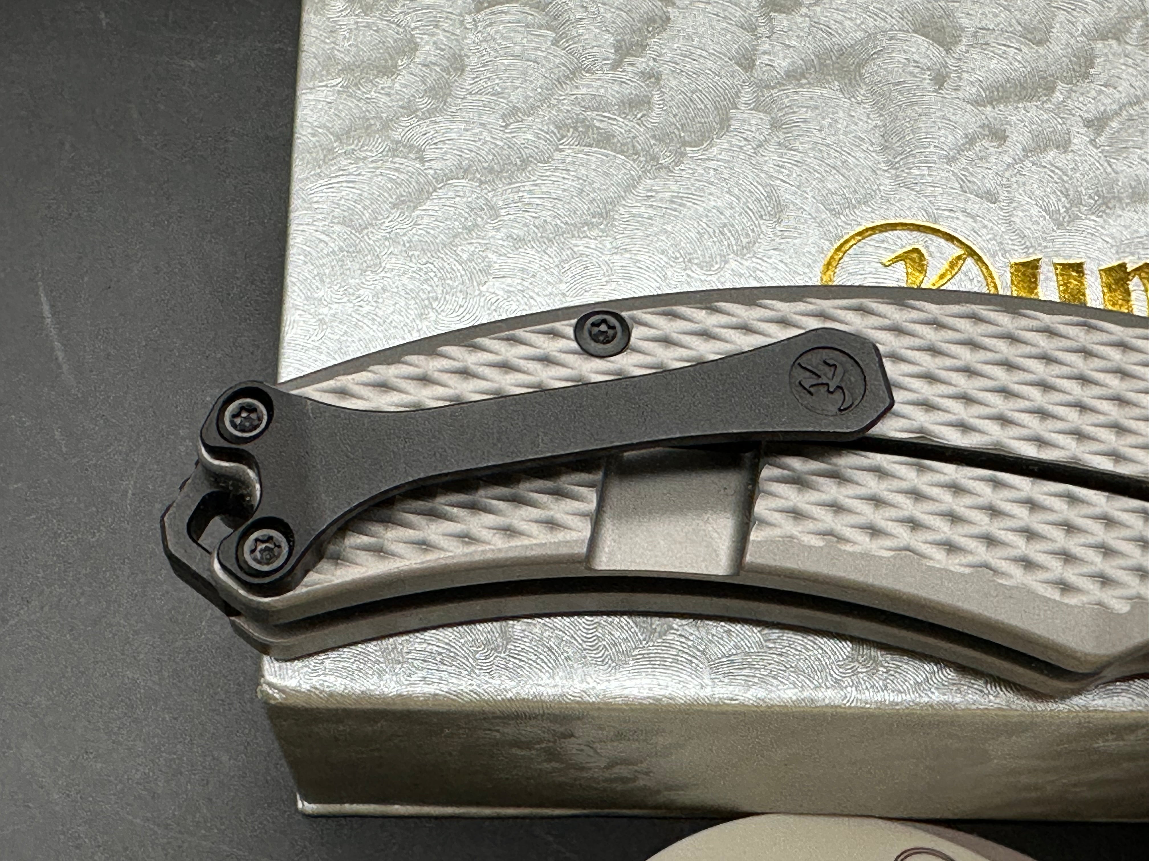 Kunwu Knives "Reverse Tux" Padre Frame Lock Knife Gray Ti (3.3" DLC/Satin)