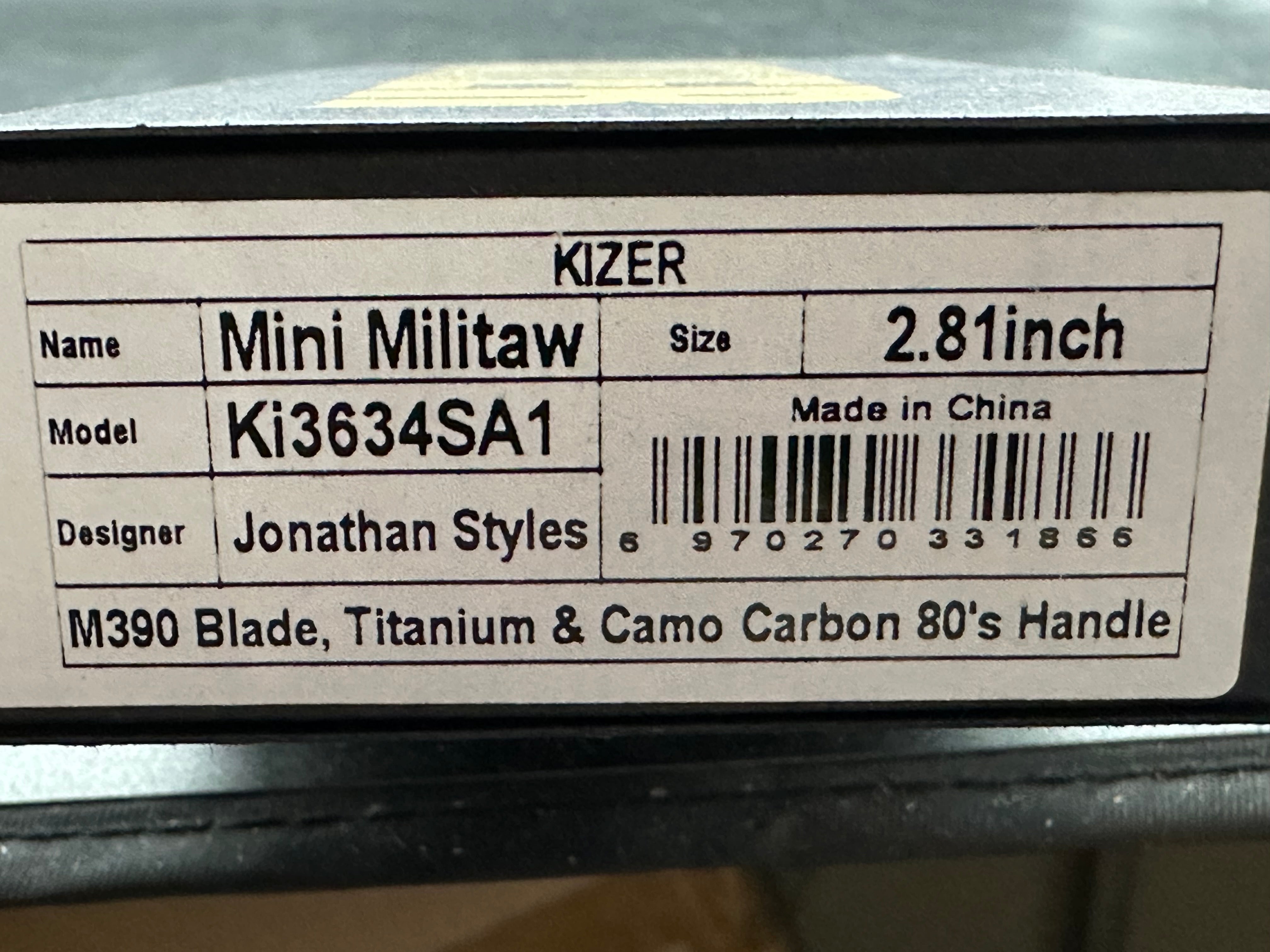 Kizer Mini Militaw Frame Lock Knife Black Titanium Camo Carbon 80's (2.8" Black)