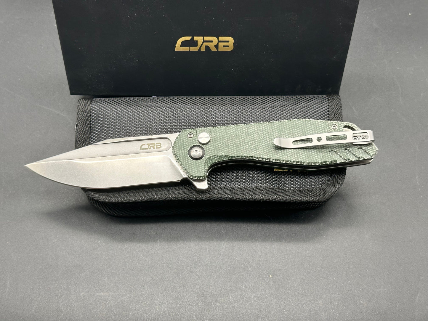 CJRB Riff Button Lock Green Micarta (3.5" AR-RPM9 Satin)