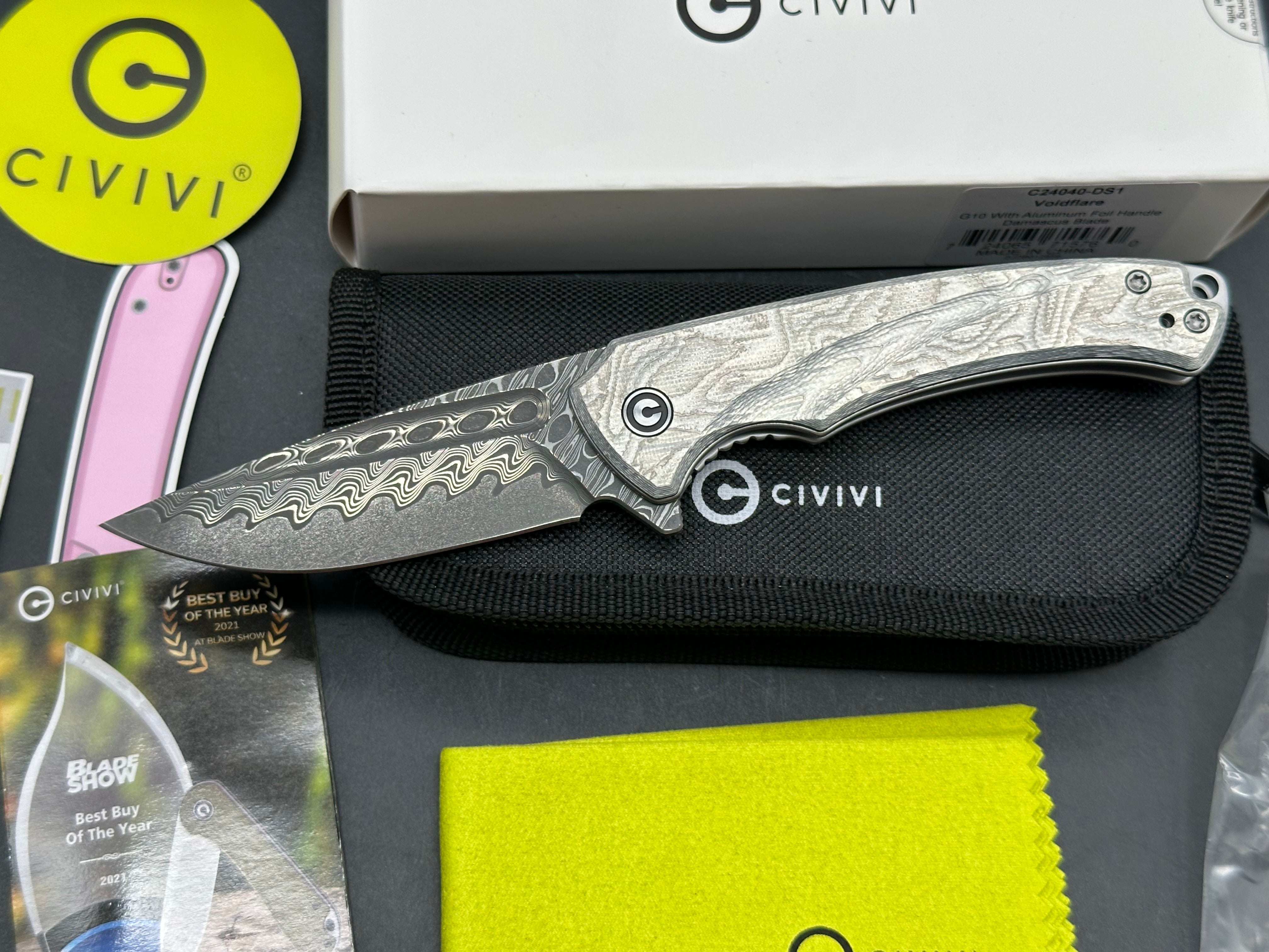 CIVIVI Voidflare Liner Lock Knife Aluminum Foil G-10 (2.9" Damascus)