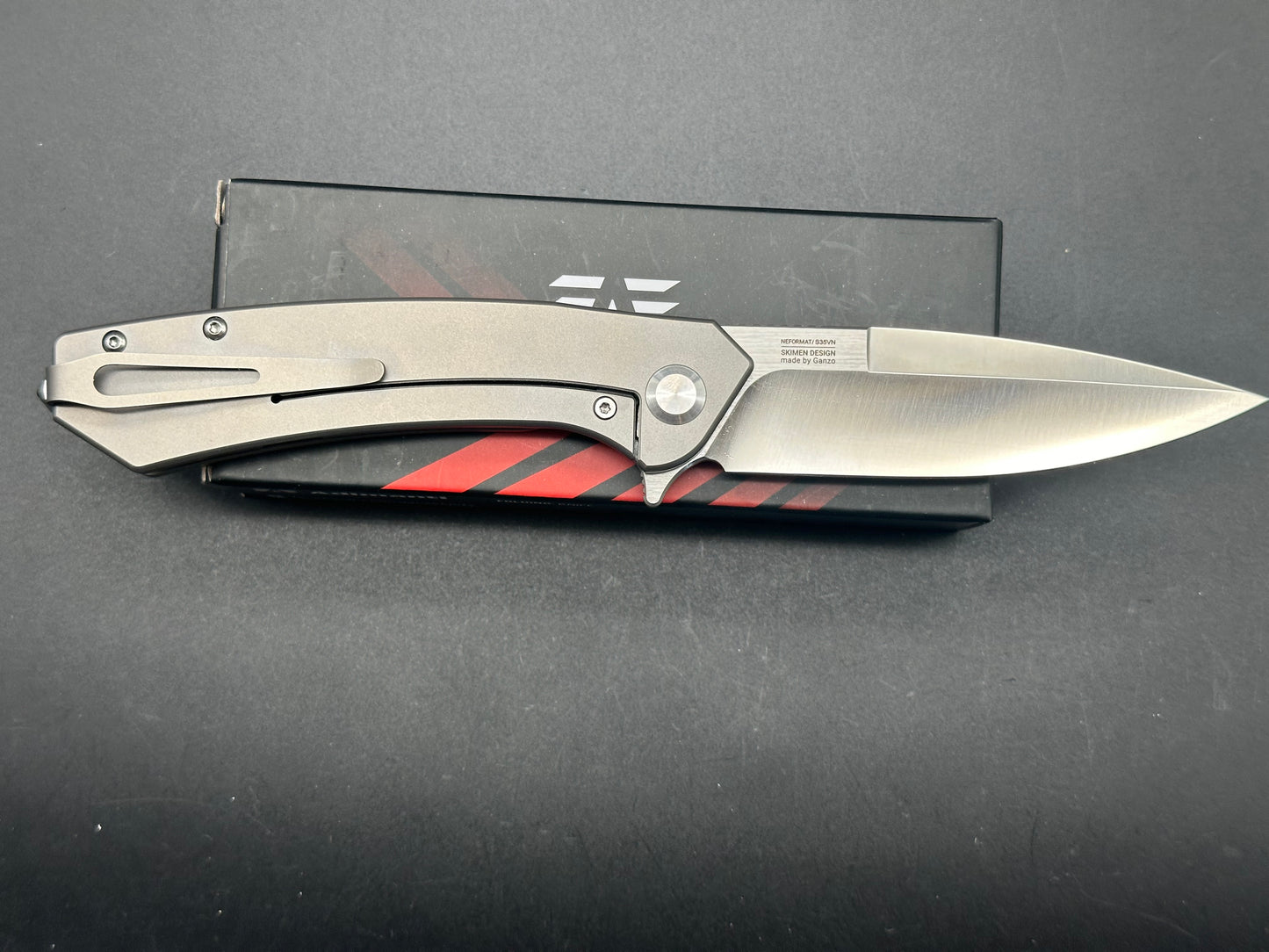 GANZO ADIMANTI SKIMEN-TI FOLDING KNIFE GRAY TITANIUM HANDLE S35VN DROP POINT PLAIN EDGE G-SKIMEN-TI