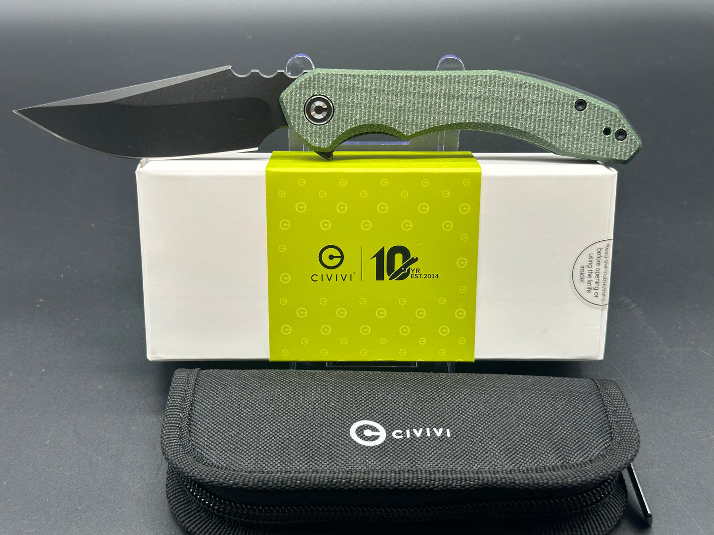 CIVIVI BLUETICK FOLDING KNIFE GREEN CANVAS MICARTA HANDLE 14C28N DROP POINT PLAIN EDGE BLACK STONEWASH FINISH C23050-3