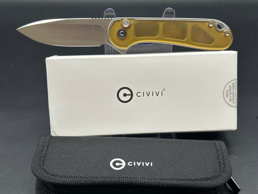 CIVIVI BUTTON LOCK ELEMENTUM II POLISHED ULTEM HANDLE NITRO-V DROP POINT PLAIN EDGE SATIN FINISH