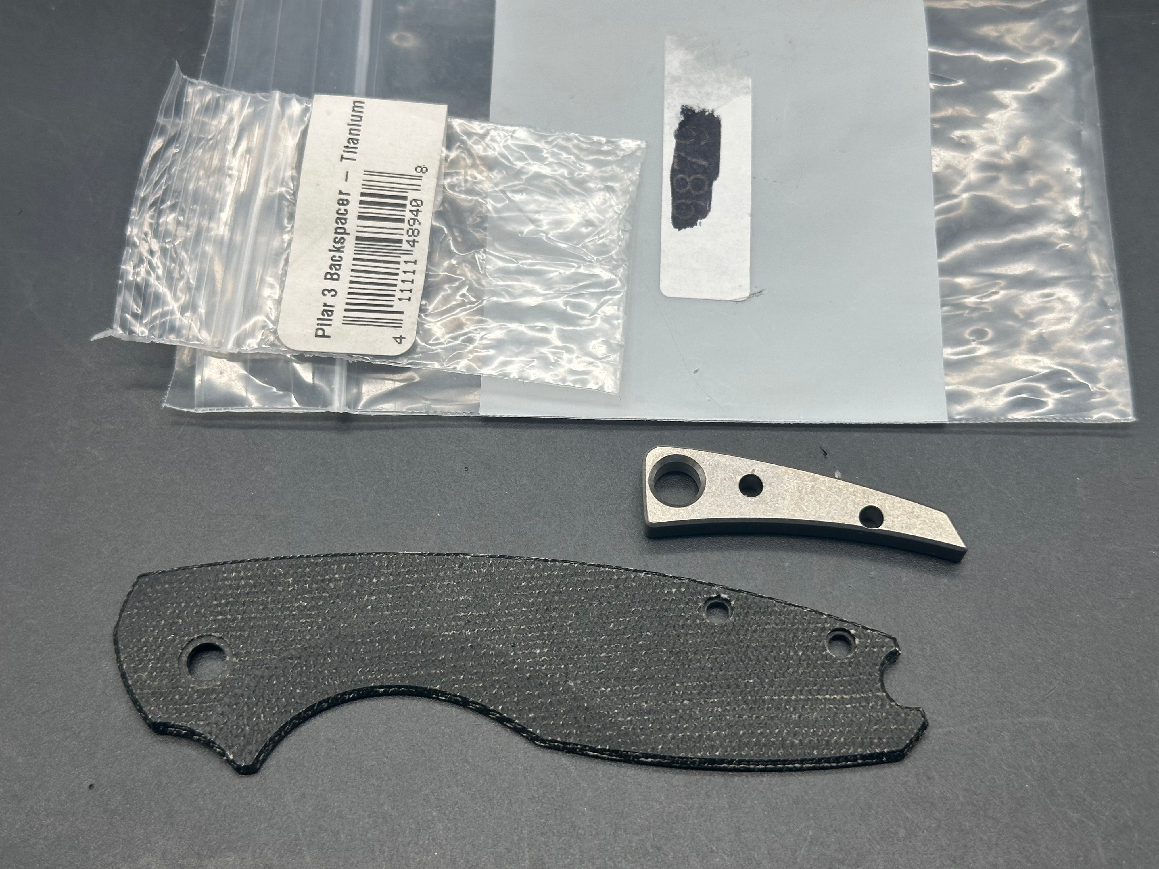 CRKT Pilar III Black Micarta Replacement Scale and Stonewash Titanium Backspacer from Flytanium