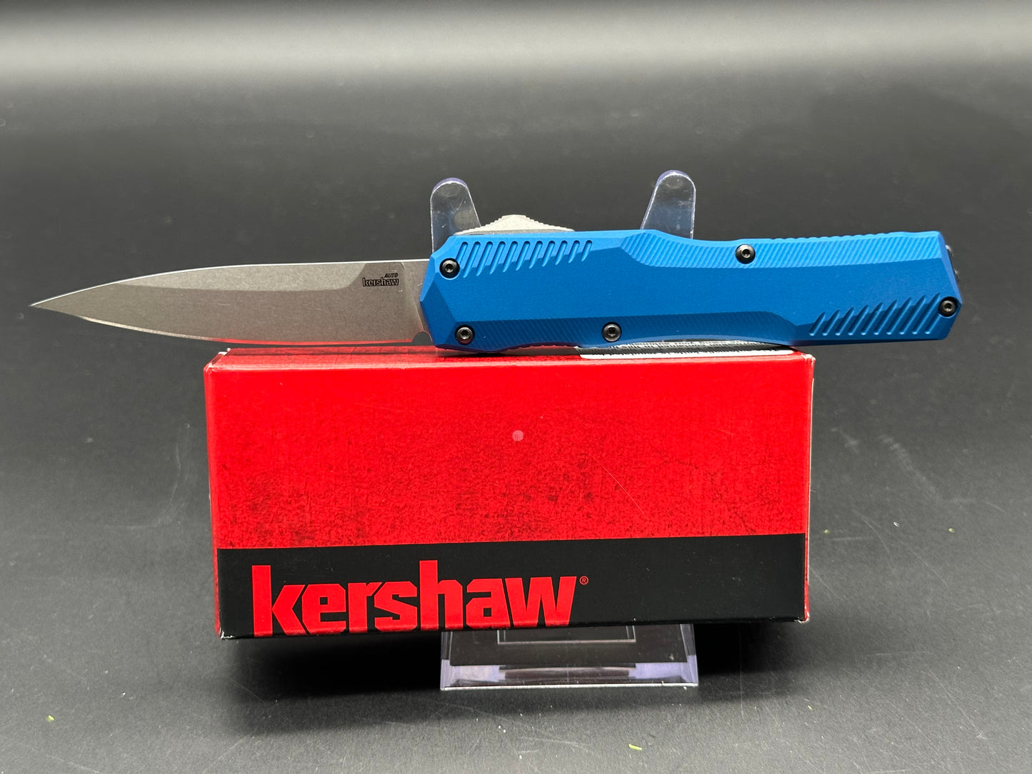 Kershaw Livewire OTF, 3.3" MagnaCut Spear Point Stonewash Blade with Blue Aluminum Handle