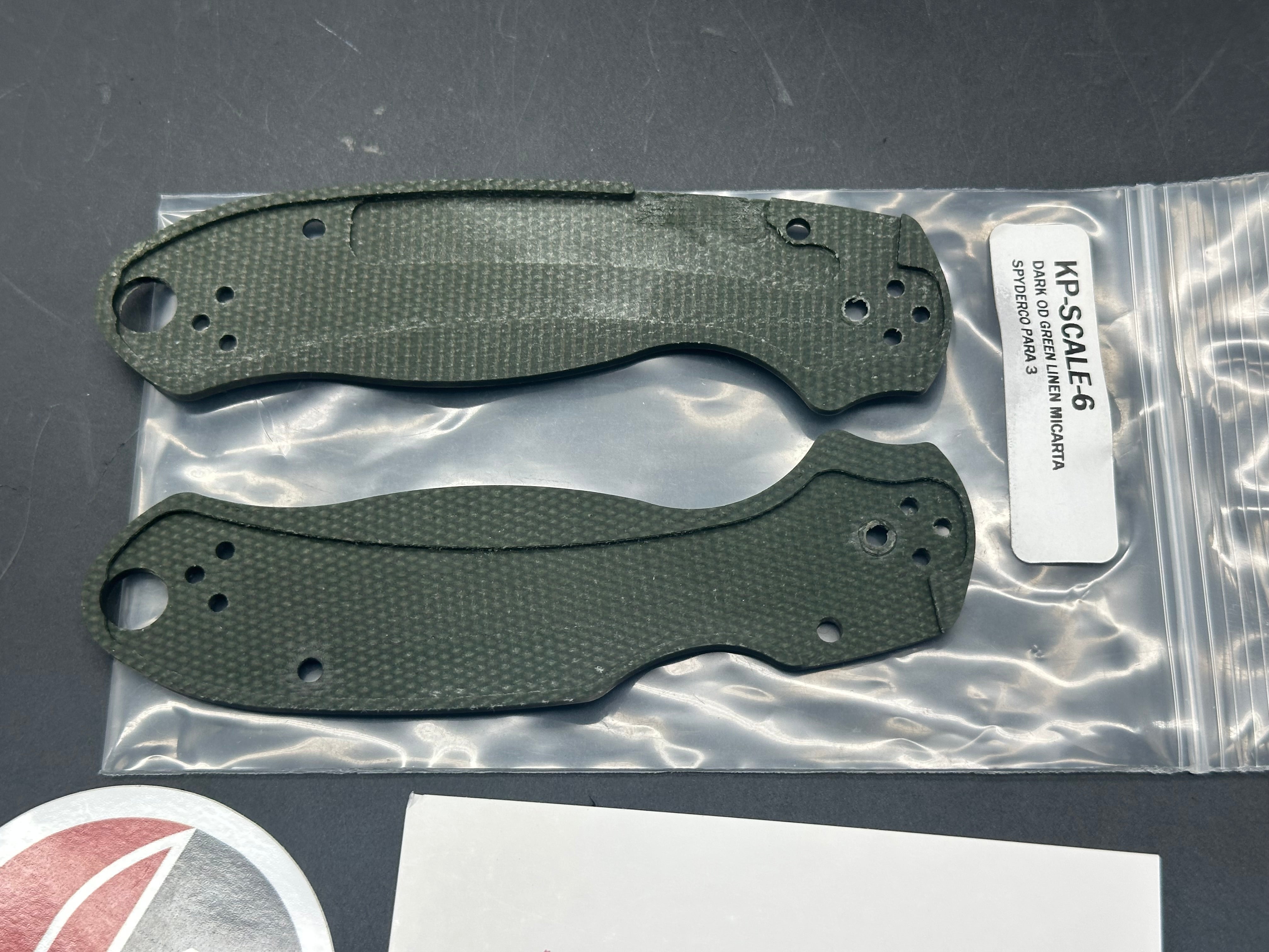 Spyderco Para 3 Replacement Scales from Knives Plus in OD Green Linen Micarta (These will only fit the G10 Para 3)
