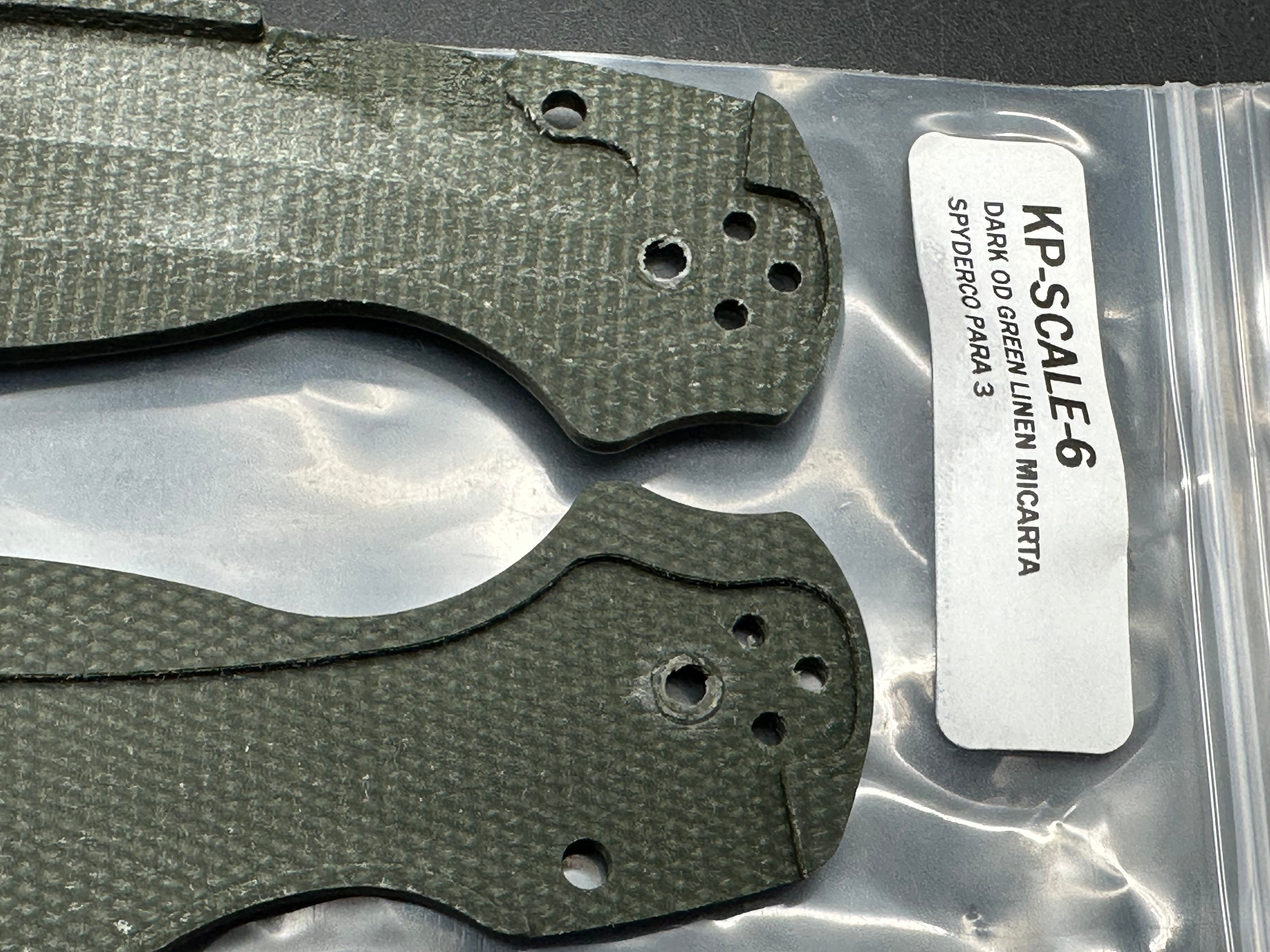 Spyderco Para 3 Replacement Scales from Knives Plus in OD Green Linen Micarta (These will only fit the G10 Para 3)