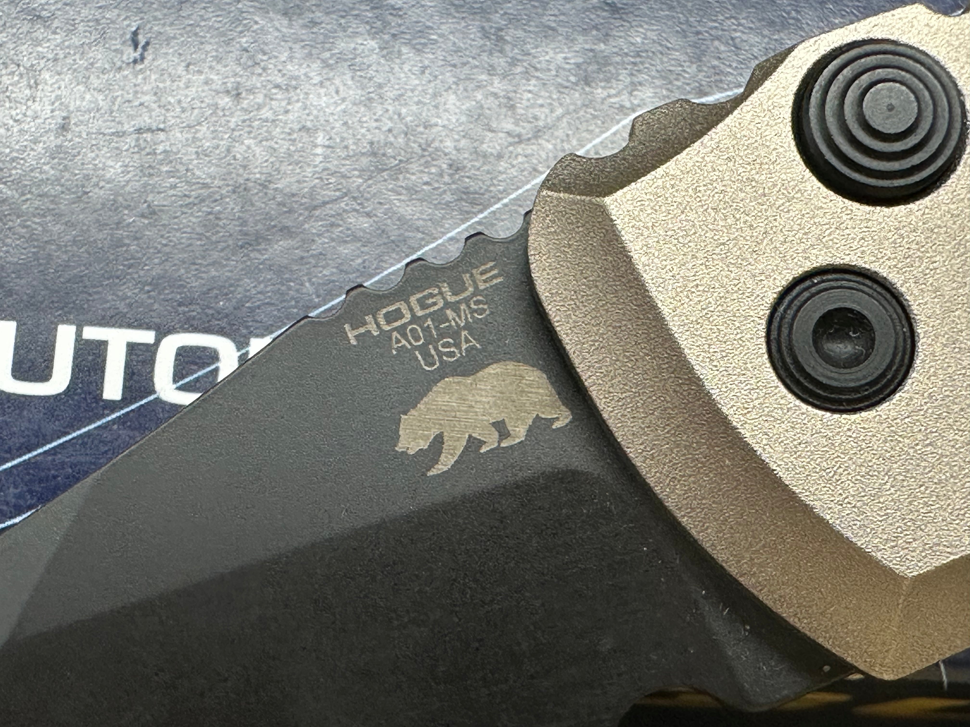 Hogue 24147 A01 FDE Black Wharncliffe CA Legal Automatic