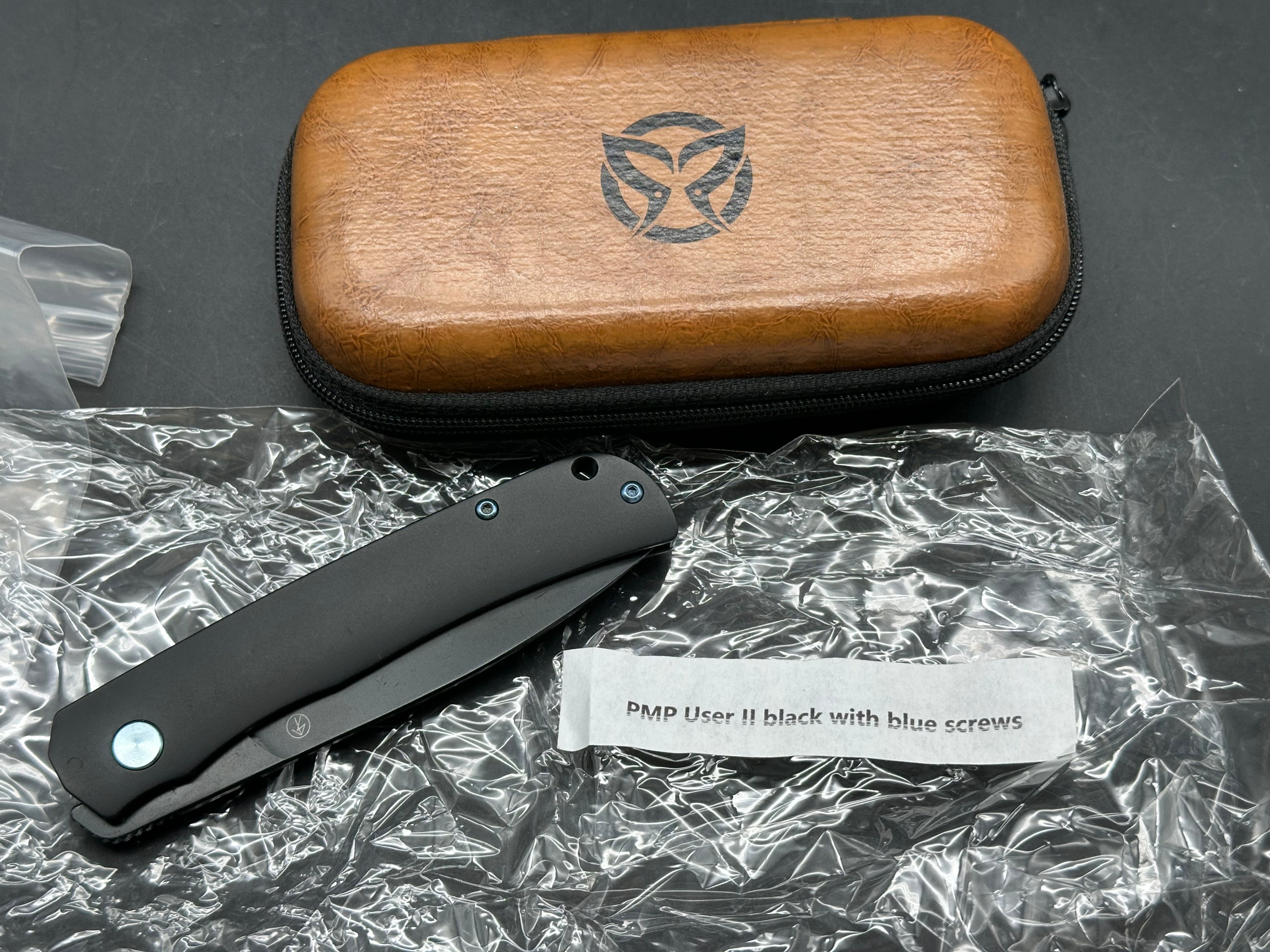PMP Knives User II Frame Lock Knife Black Titanium /w Blue Screws (3" Black)