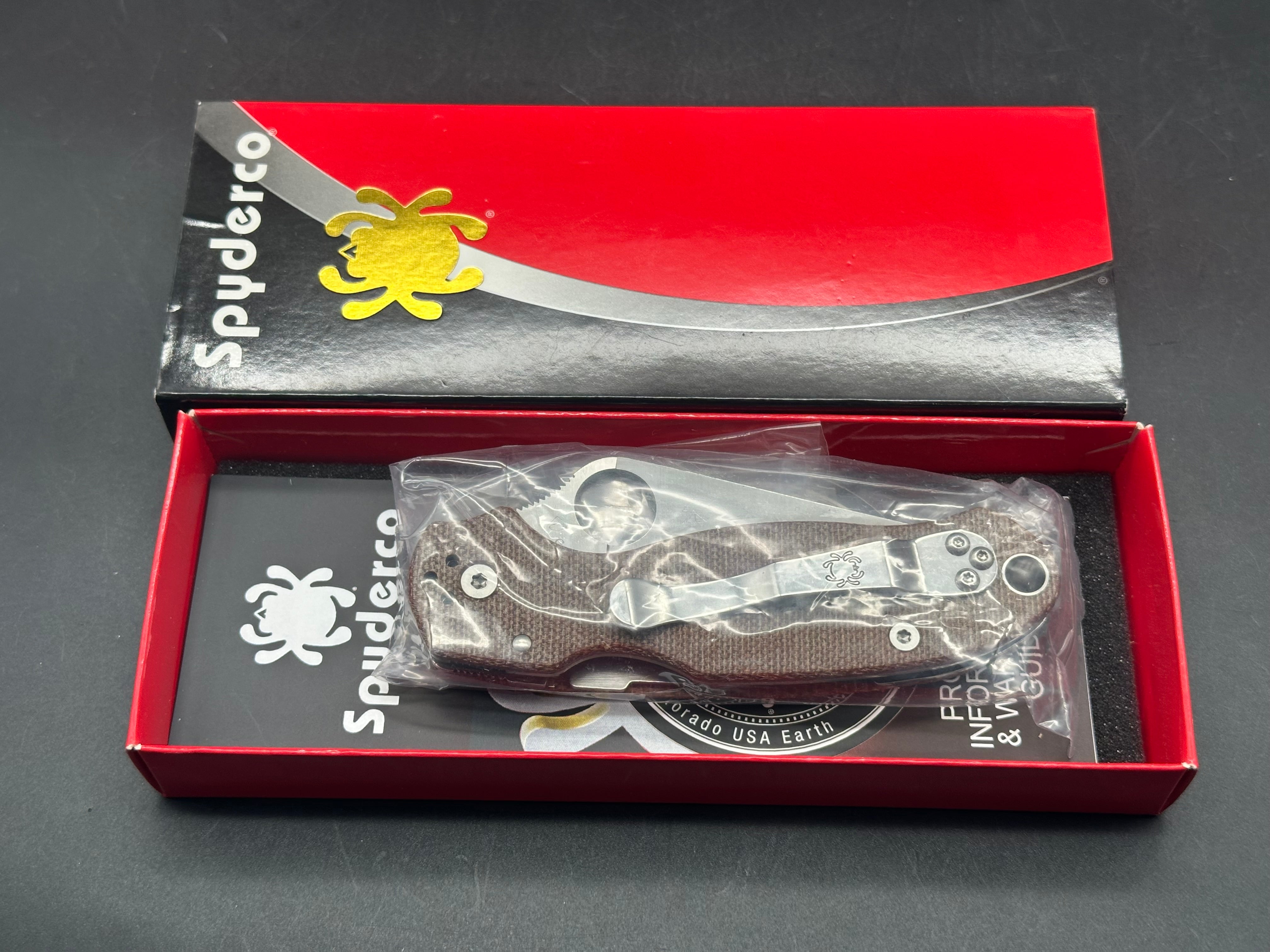 Spyderco Para 3, 2.93" CPM CruWear Satin Modified Clip Point Blade with Brown Canvas Micarta Scales