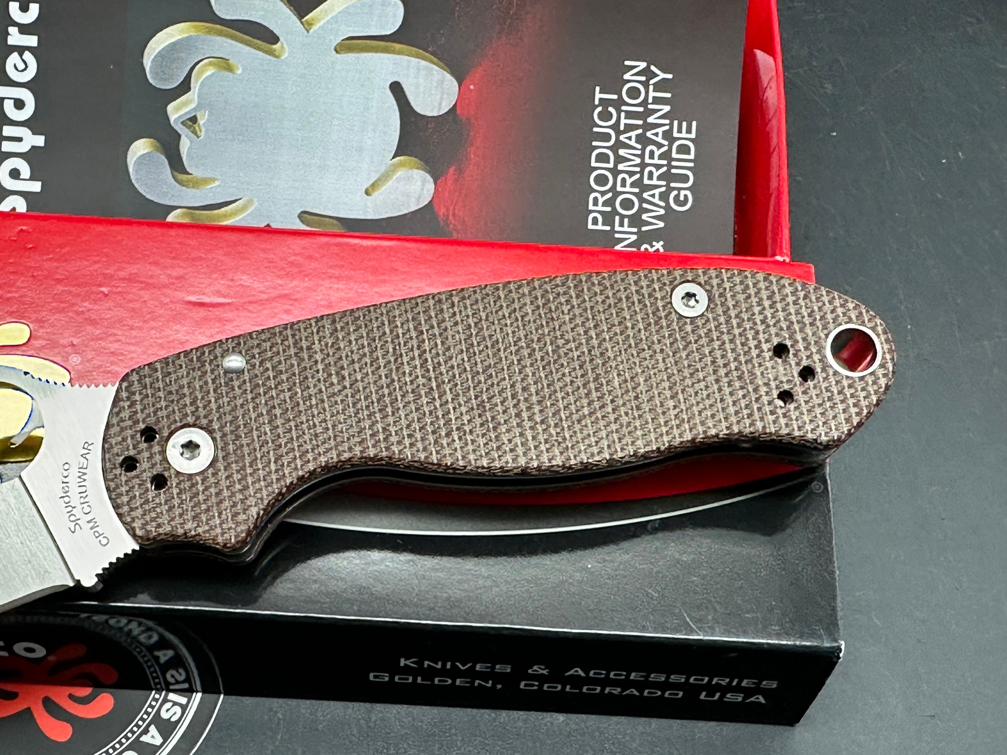 Spyderco Para 3, 2.93" CPM CruWear Satin Modified Clip Point Blade with Brown Canvas Micarta Scales