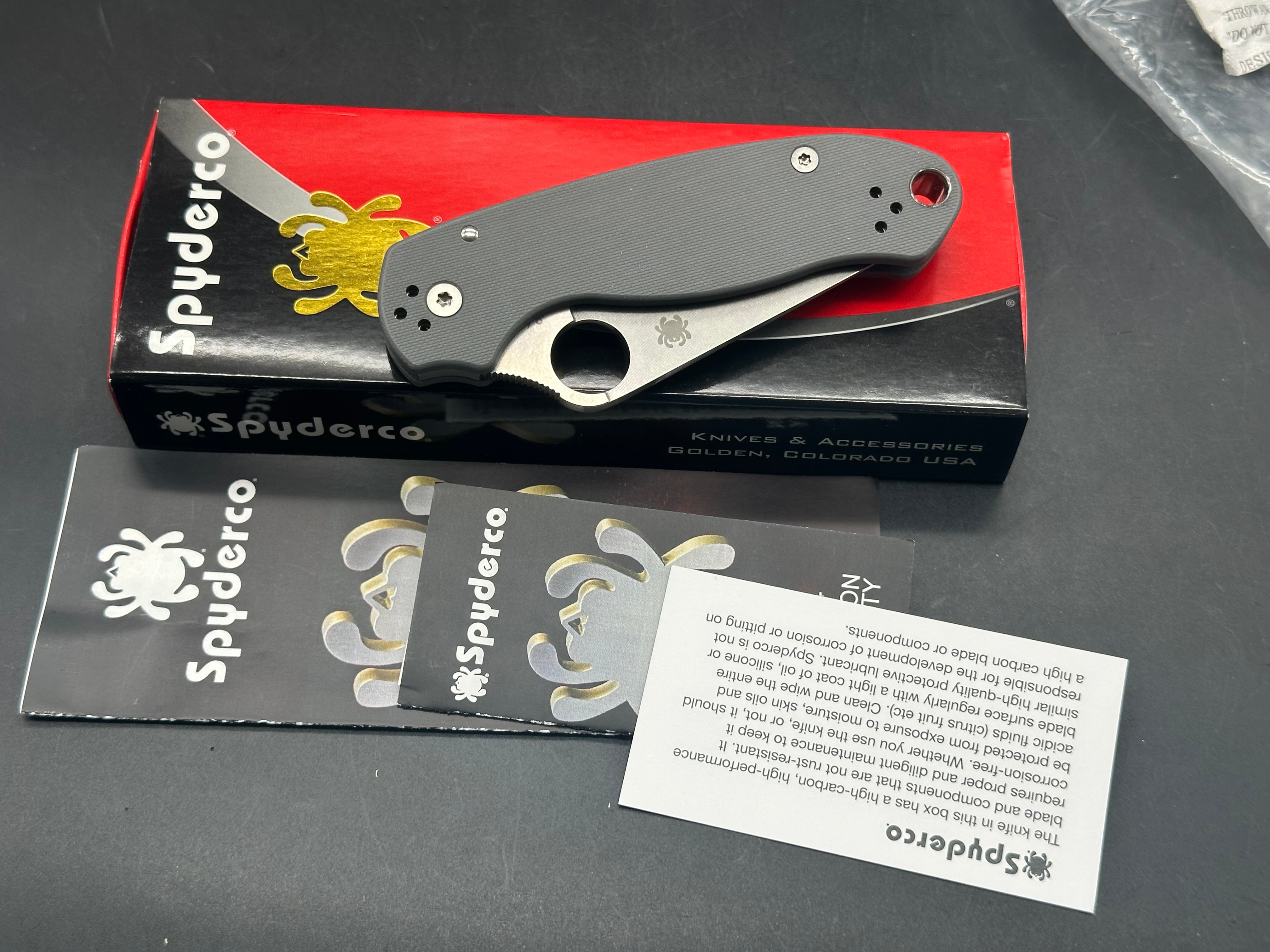 Spyderco Para 3, 2.93" Maxamet Stonewash Modified Clip Point Blade with Gray G10 Scales