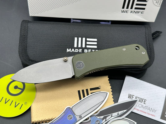 WE Banter S35VN Stonewash Drop Point Blade with Green G10 Handle