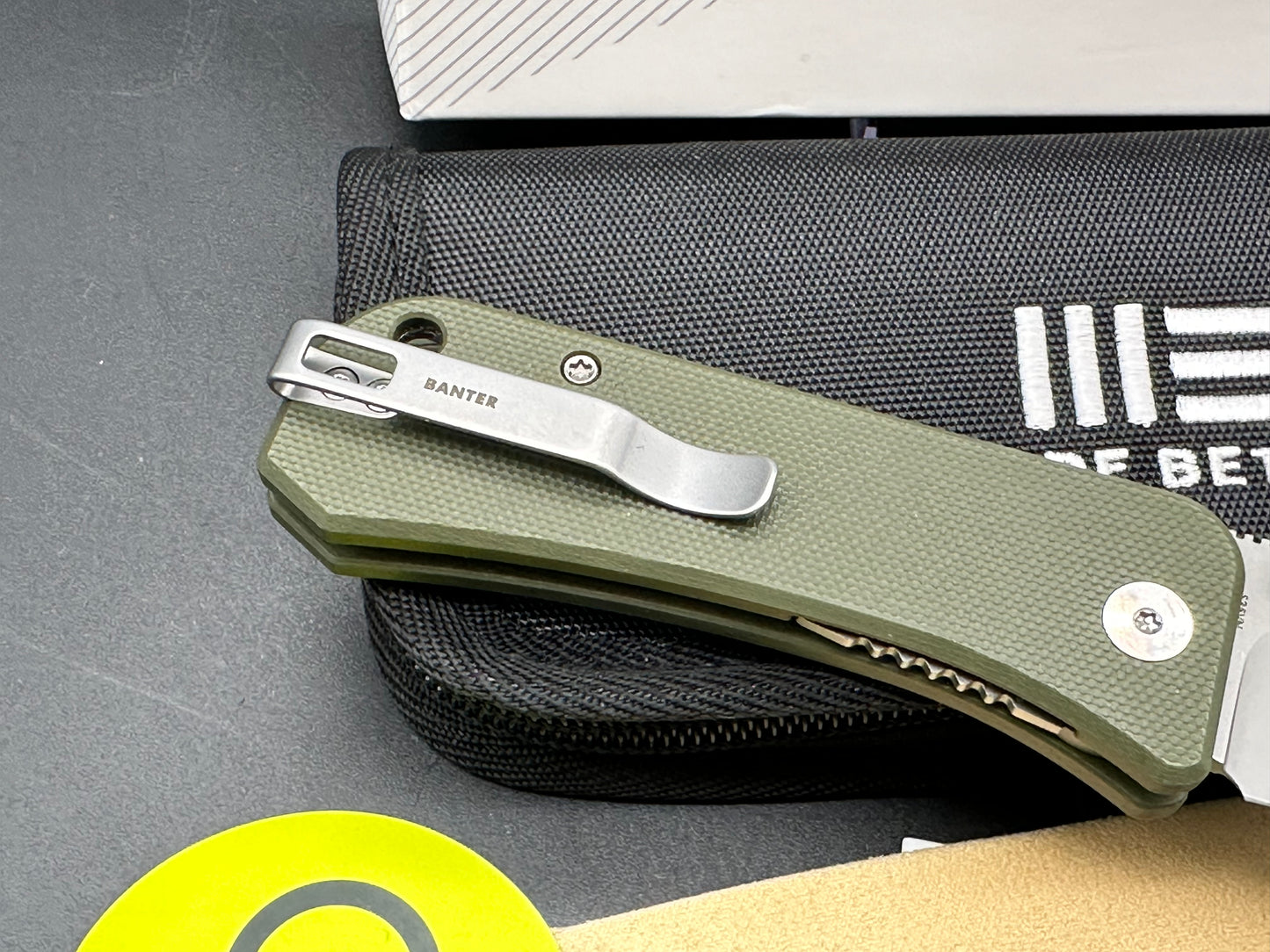 WE Banter S35VN Stonewash Drop Point Blade with Green G10 Handle