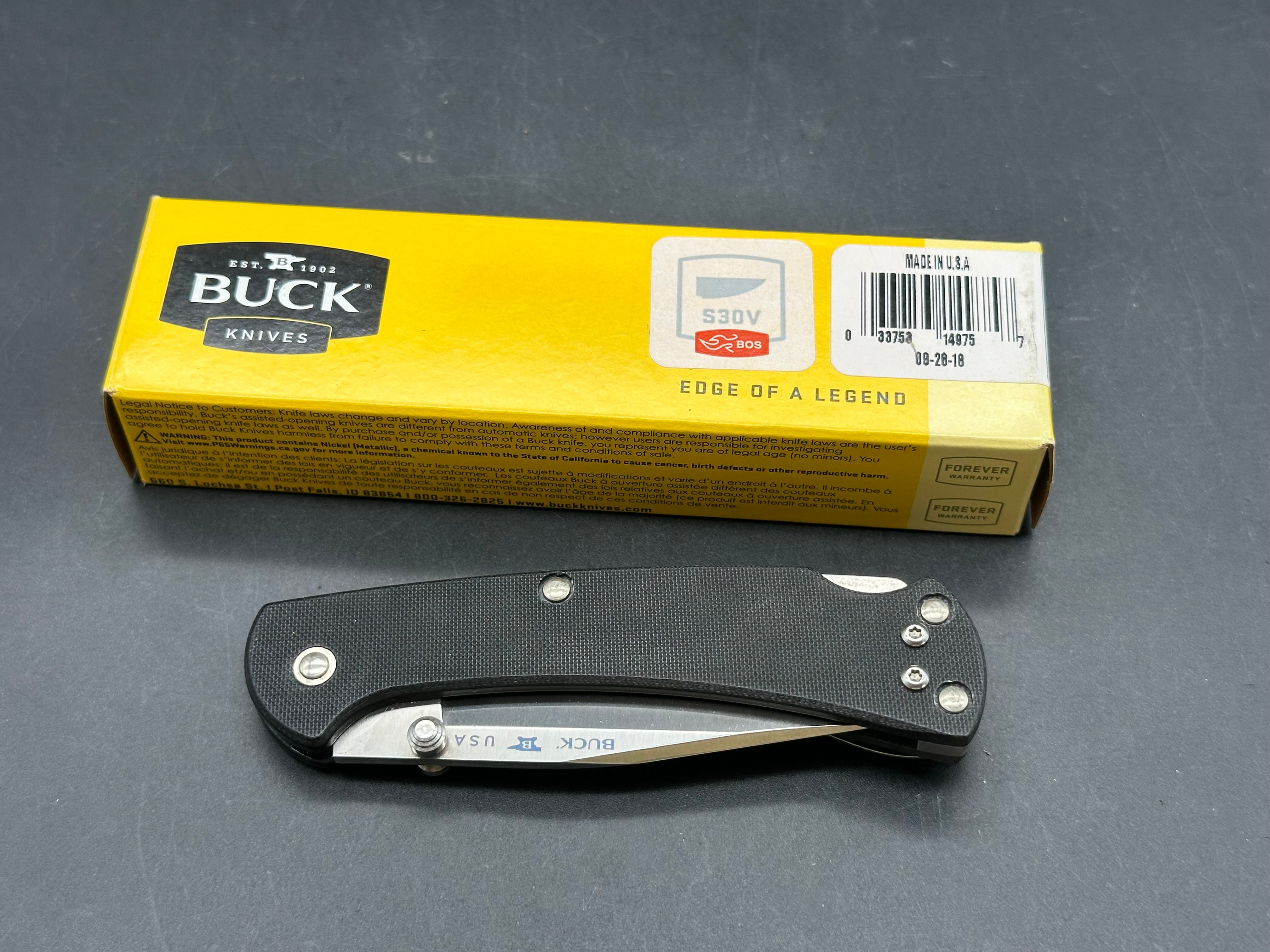 Buck 112 Slim PRO, 3" CPM S30V Satin Clip Point Blade, Lockback with Black G10 Scales