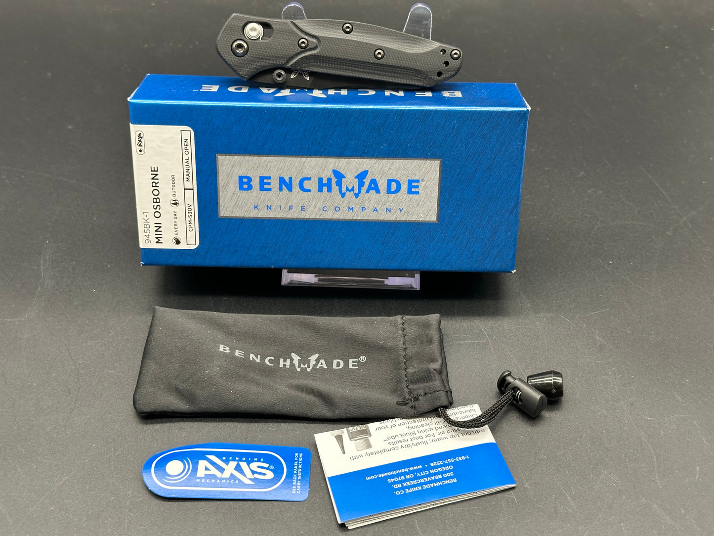 Benchmade 945BK-1 Mini Osborne AXIS Lock Knife Black G-10 (2.9" Black)