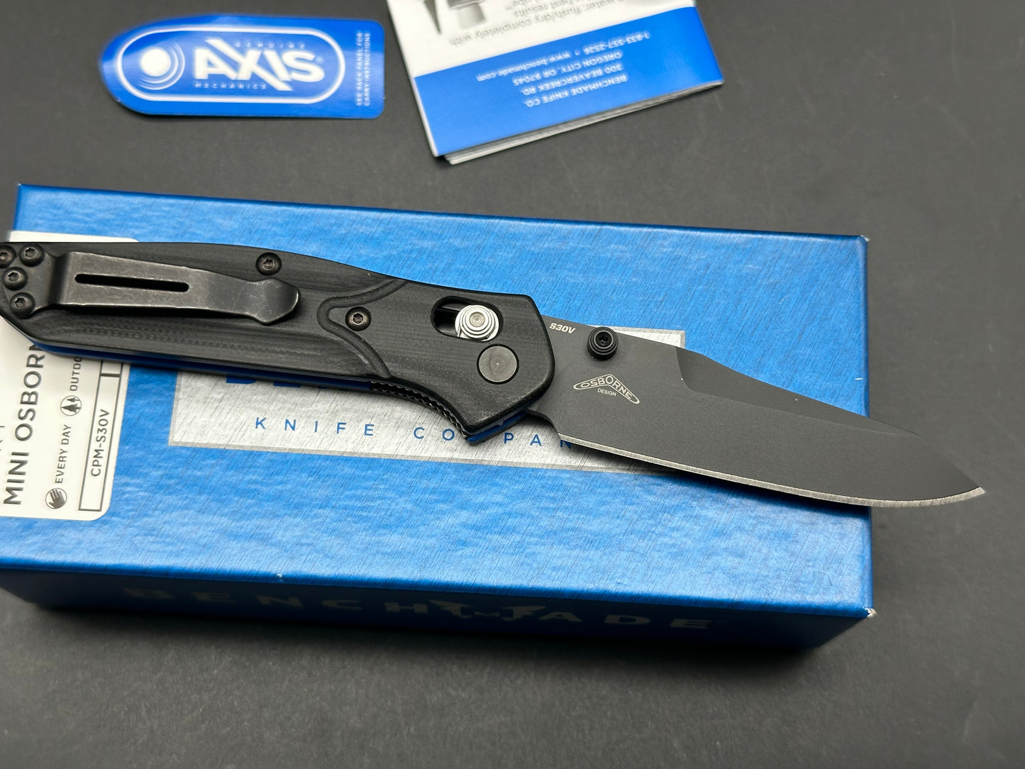 Benchmade 945BK-1 Mini Osborne AXIS Lock Knife Black G-10 (2.9" Black)