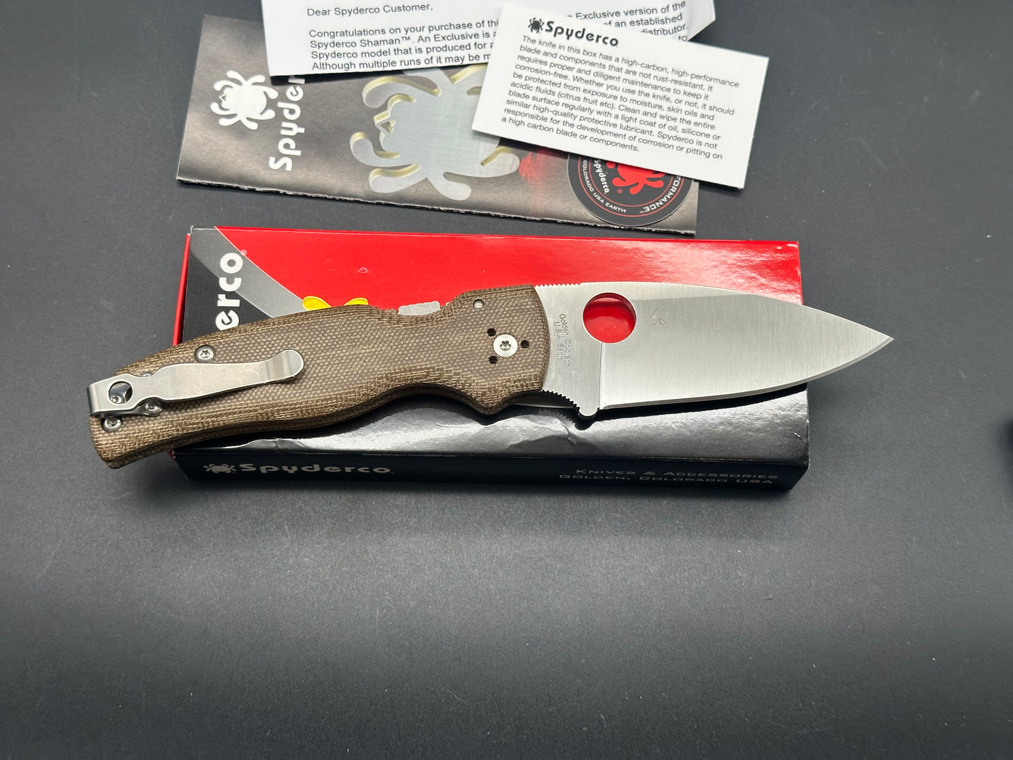 Spyderco Shaman Green Canvas Micarta Knife (3.6" Satin M4) C229MPM4