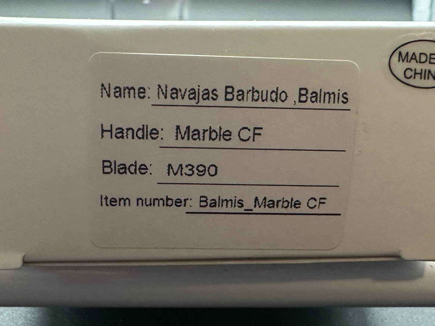 Navajas Barbudo Balmis titanium/marble CF handle w/M390 blade