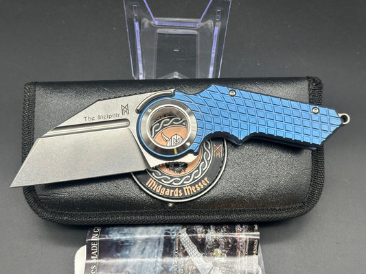 MIDGARDS MESSER SLEIPNIR FOLDING KNIFE BLUE TITANIUM HANDLE D2 PLAIN EDGE LIMITED