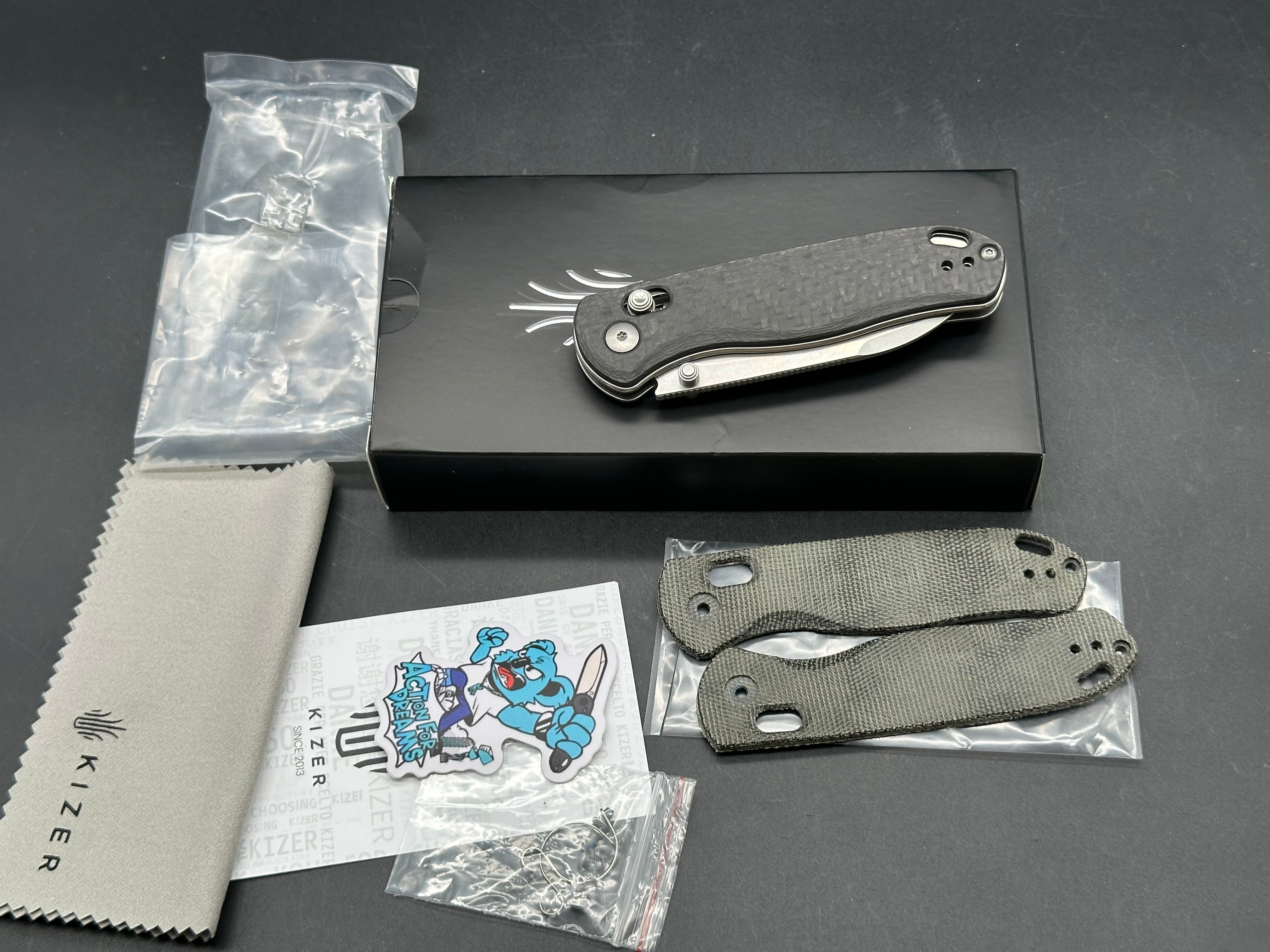 Kizer Drop Bear, 2.99" 154CM Stonewash Blade with Votix Carbon Fiber Scales