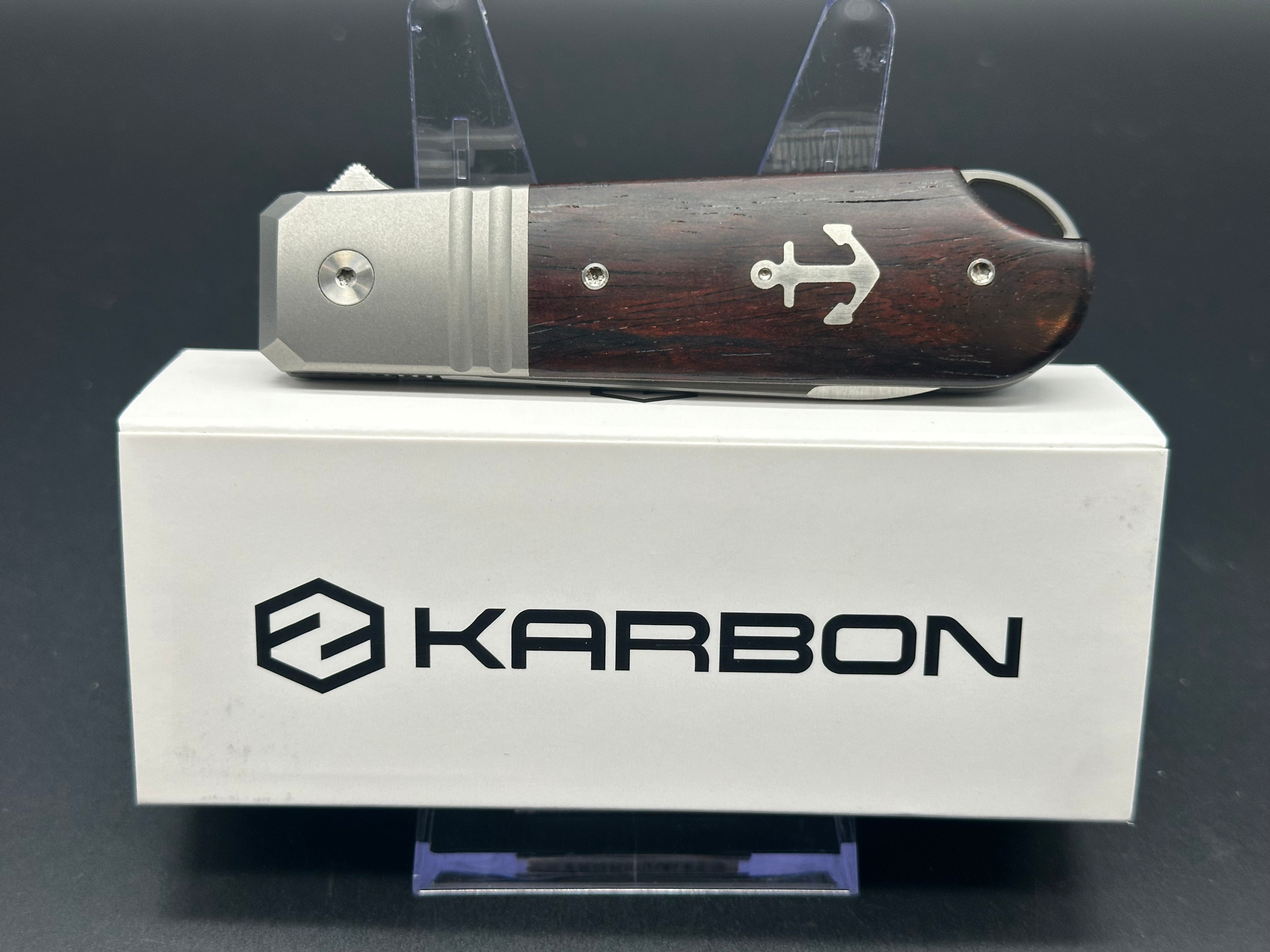 Karbon Knives Ken Onion Ahoy Bolstered Titanium Handles /Desert Ironwood Scales KnifeCenter Exclusive