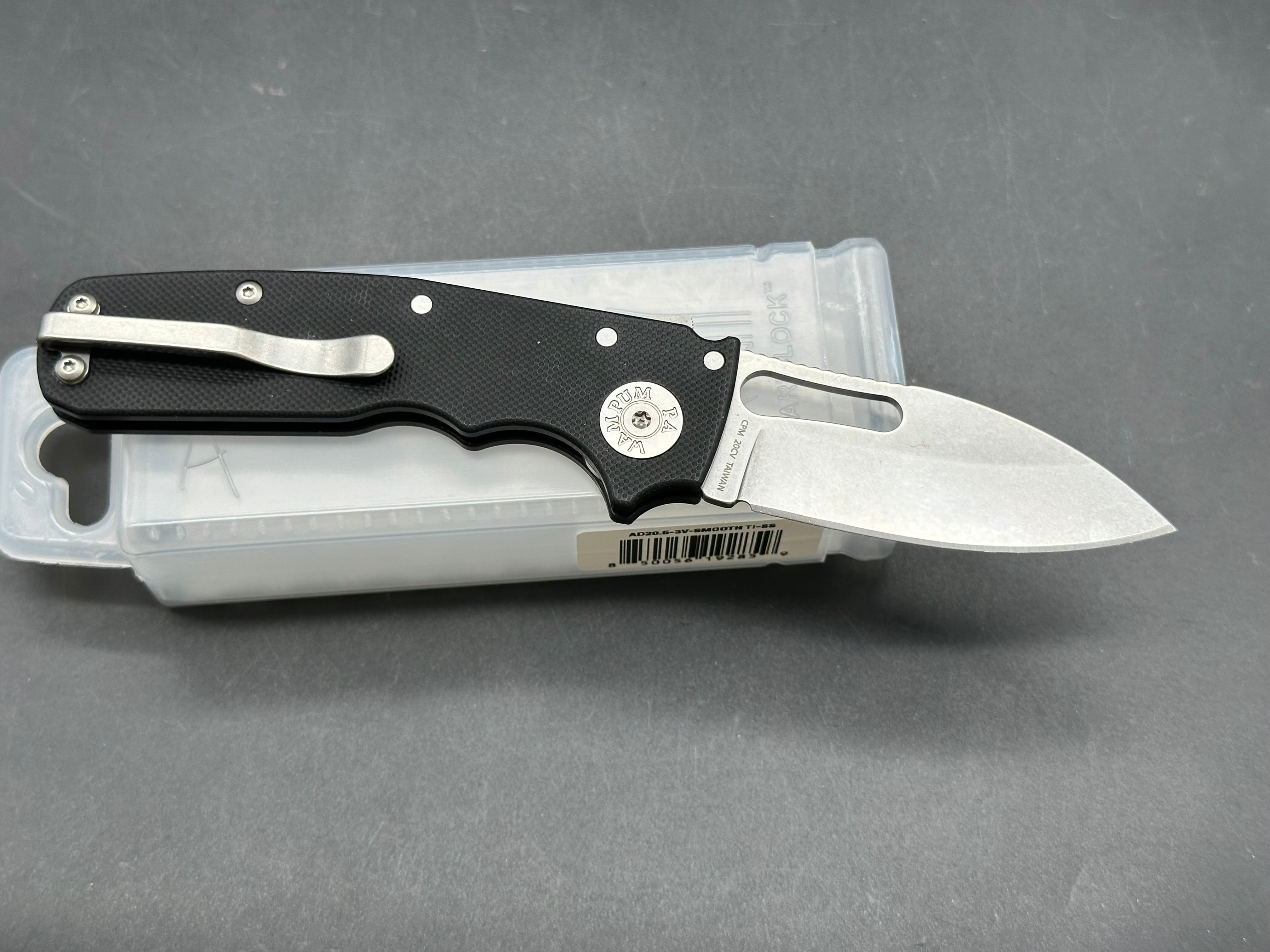 Demko Shark Cub Slicer, 2.75" CPM 20CV Stonewash Blade with Black G10 Scales