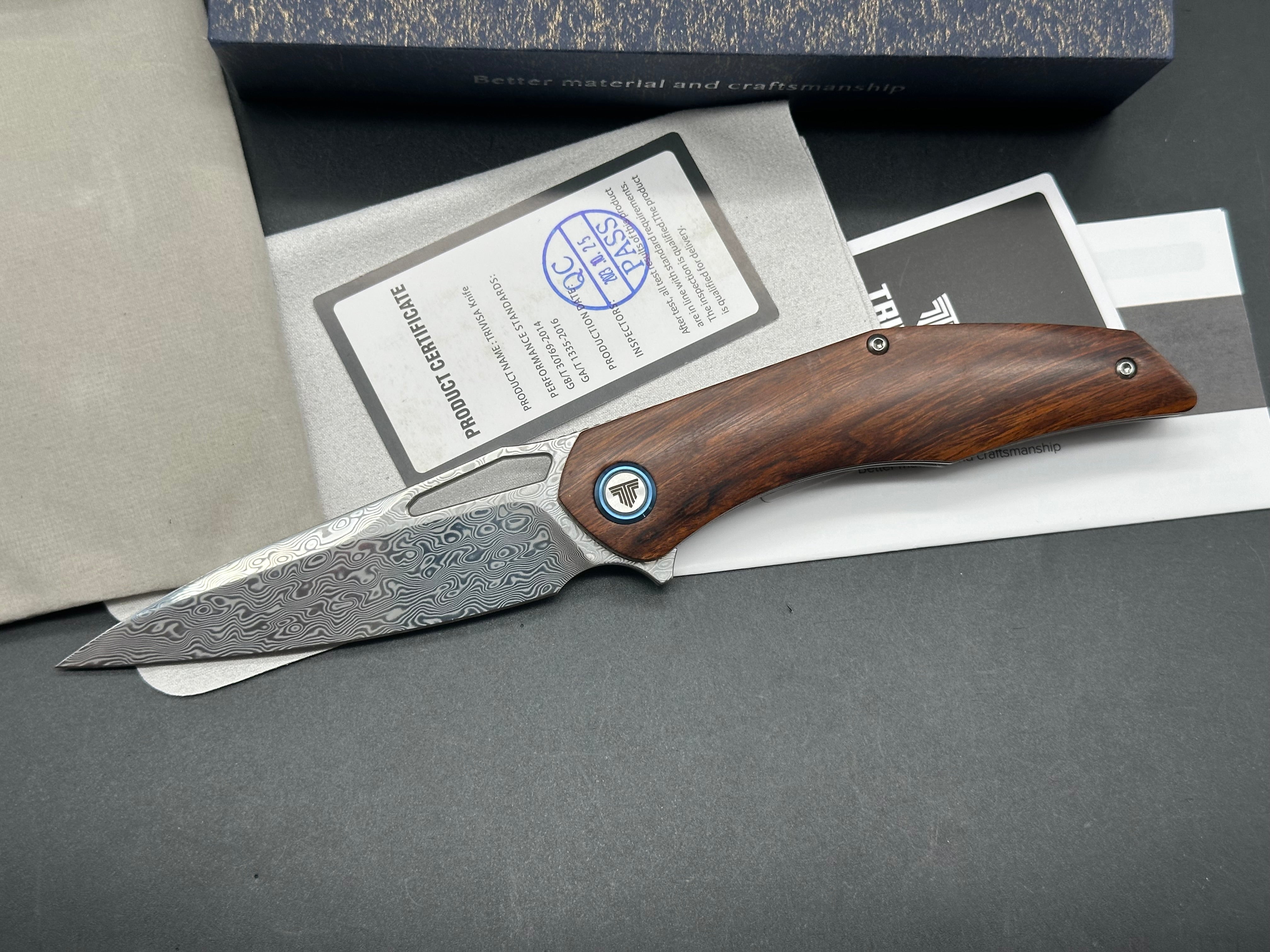 TRIVISA TAURUS FOLDING KNIFE WOOD HANDLE DAMASCUS