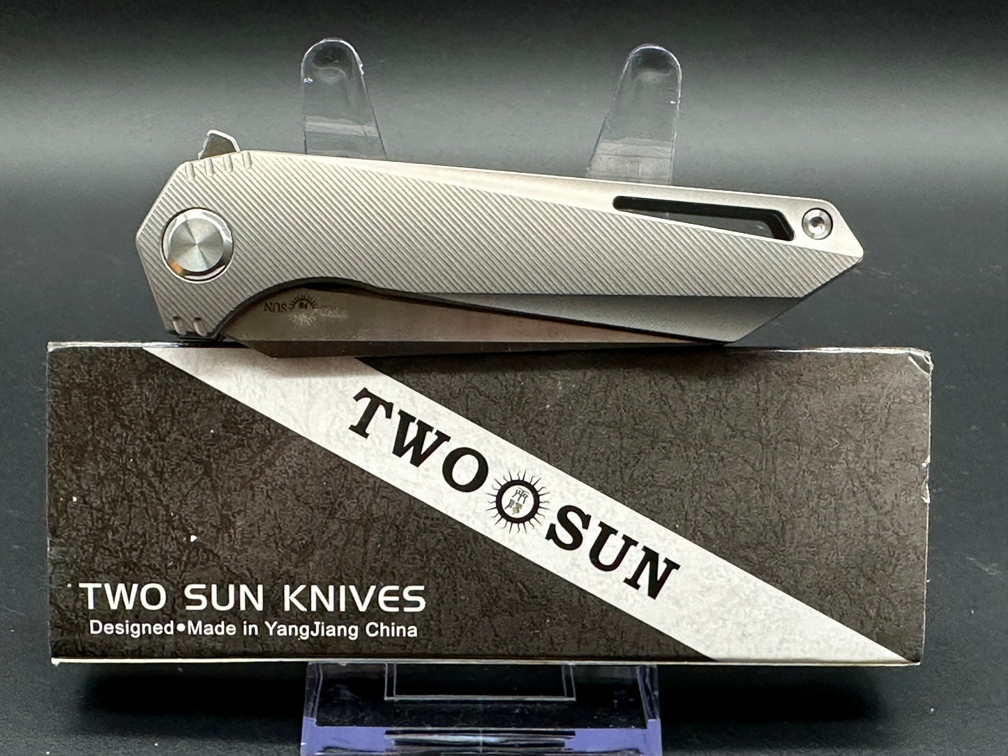 TWOSUN TS298 FOLDING KNIFE GRAY TITANIUM HANDLE M390 PLAIN EDGE