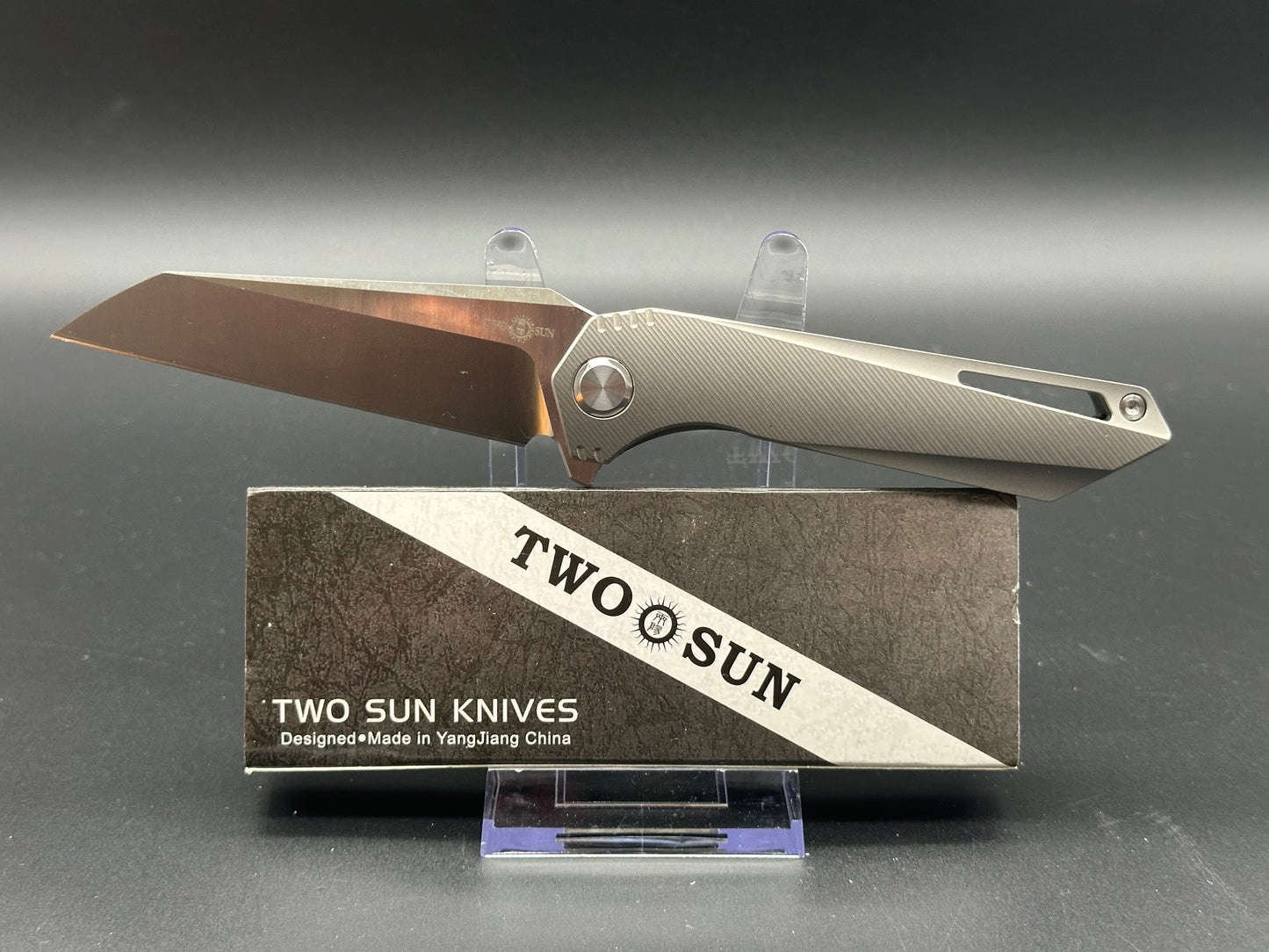 TWOSUN TS298 FOLDING KNIFE GRAY TITANIUM HANDLE M390 PLAIN EDGE