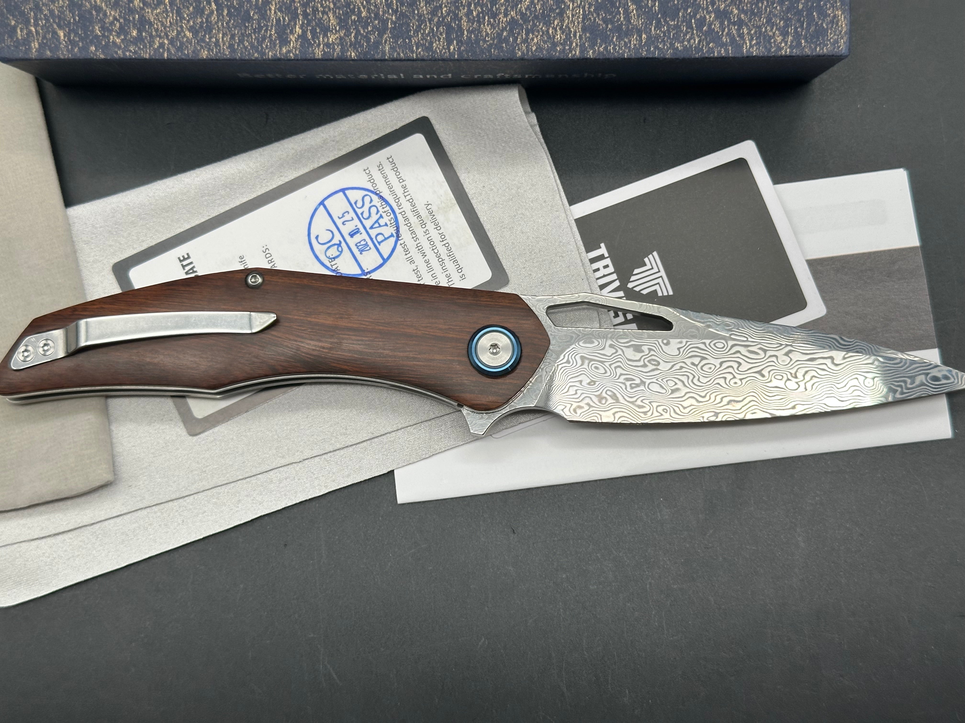 TRIVISA TAURUS FOLDING KNIFE WOOD HANDLE DAMASCUS