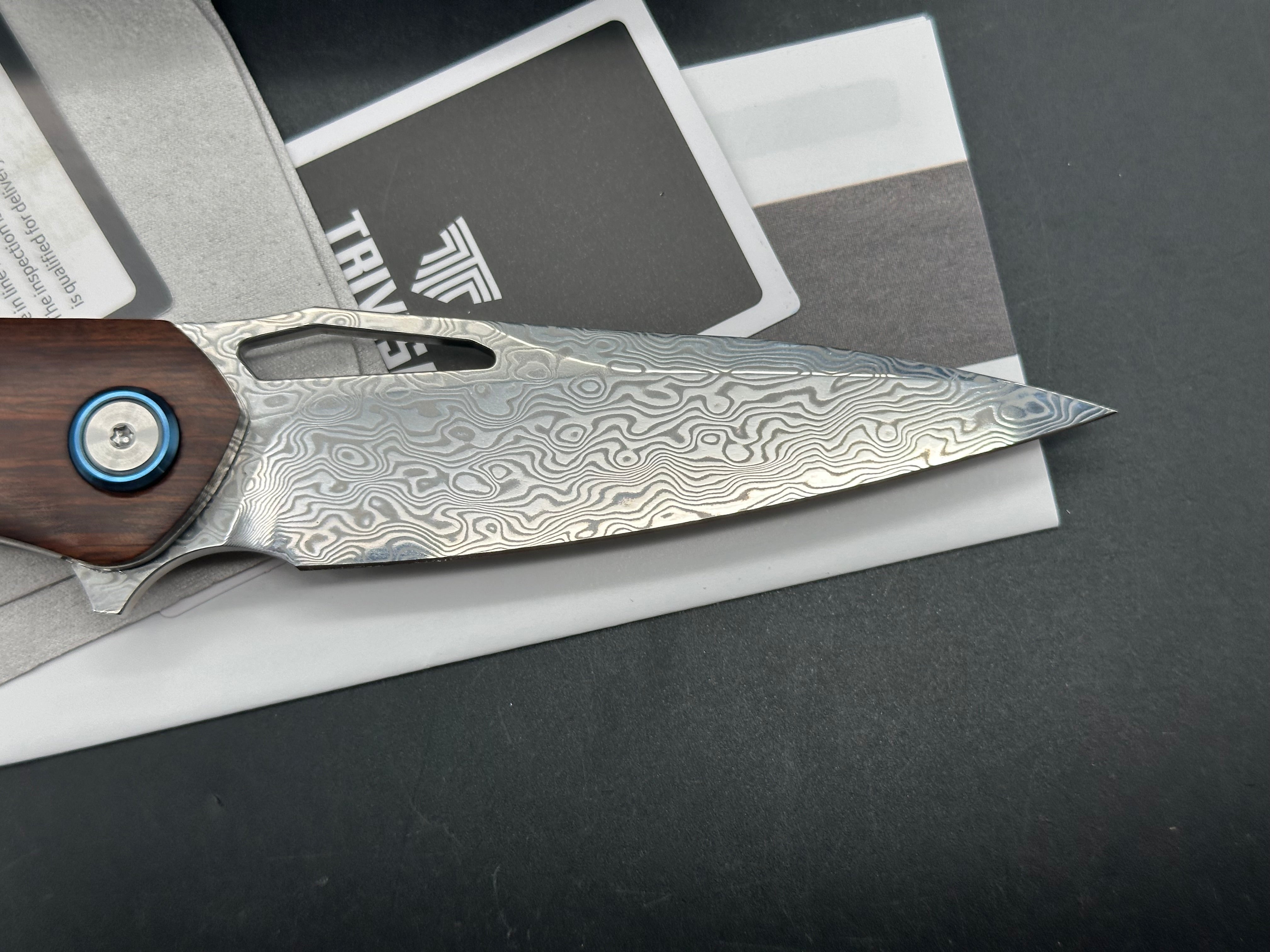 TRIVISA TAURUS FOLDING KNIFE WOOD HANDLE DAMASCUS