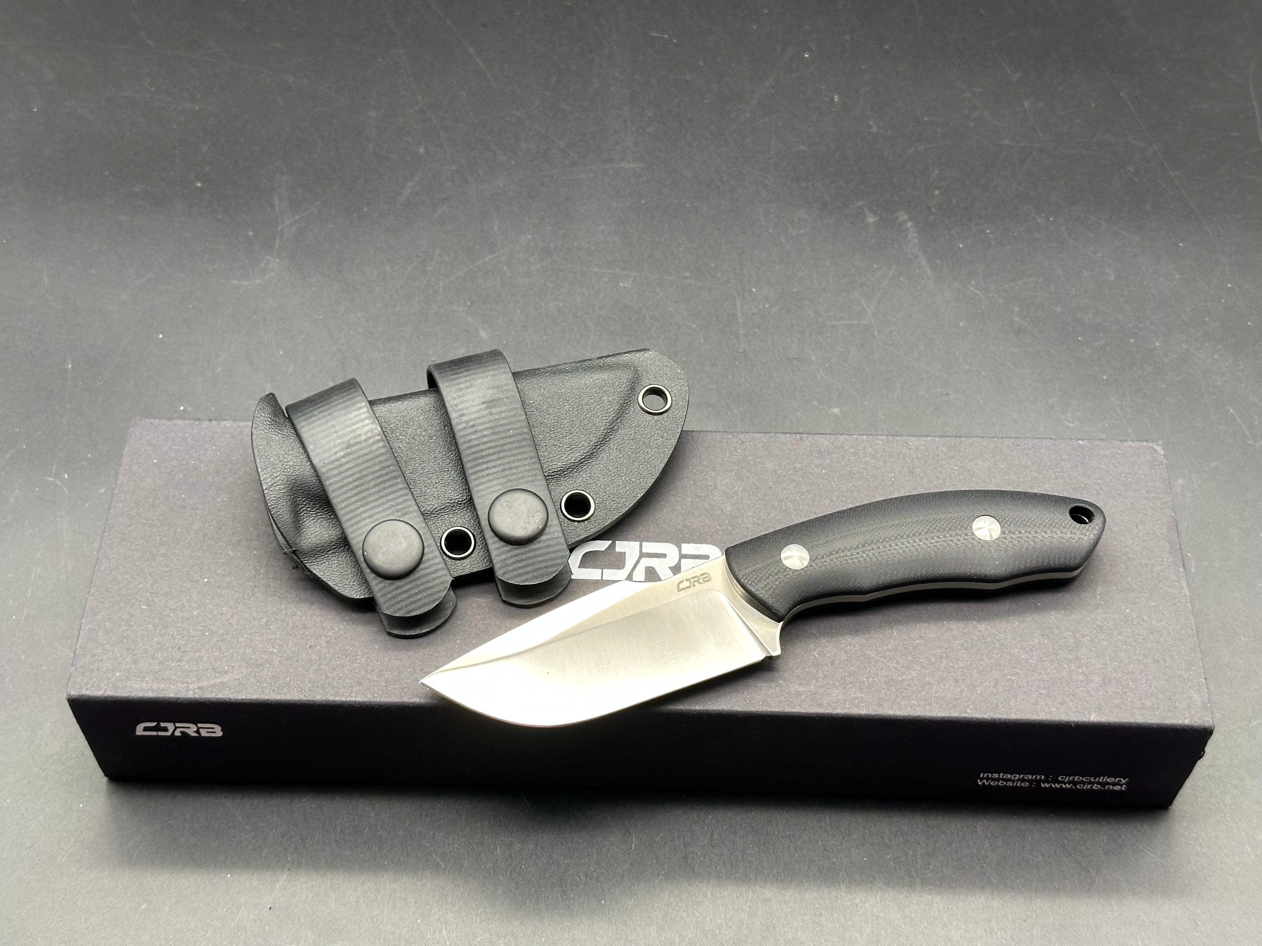 CJRB MUTT FIXED BLADE KNIFE BLACK G10 HANDLE DROP POINT PLAIN EDGE