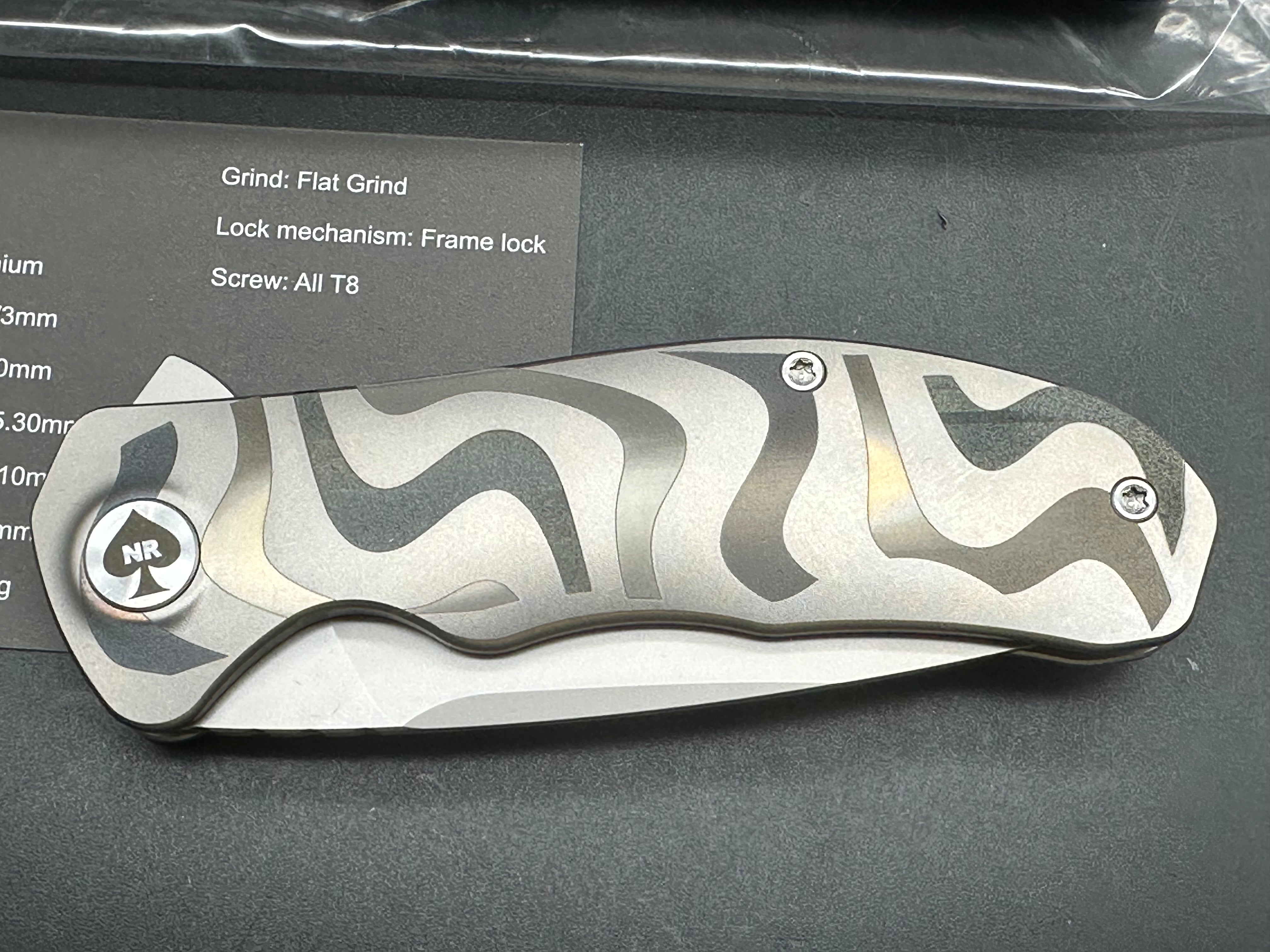 NRiggi Knives "JERSEY" Laser Engraved Titanium Scales w/CPM 20CV bead blast blade (wave pattern)