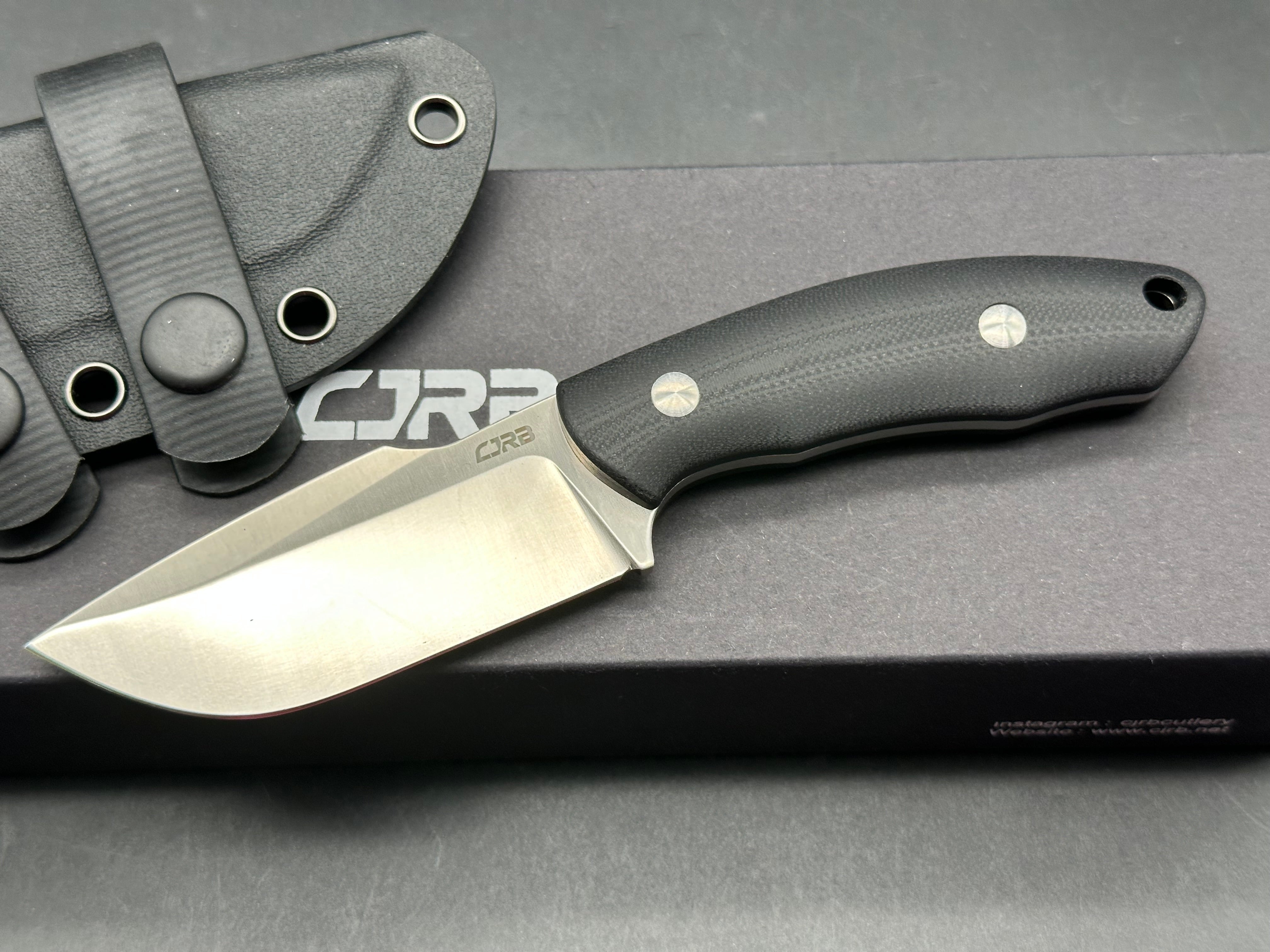 CJRB MUTT FIXED BLADE KNIFE BLACK G10 HANDLE DROP POINT PLAIN EDGE