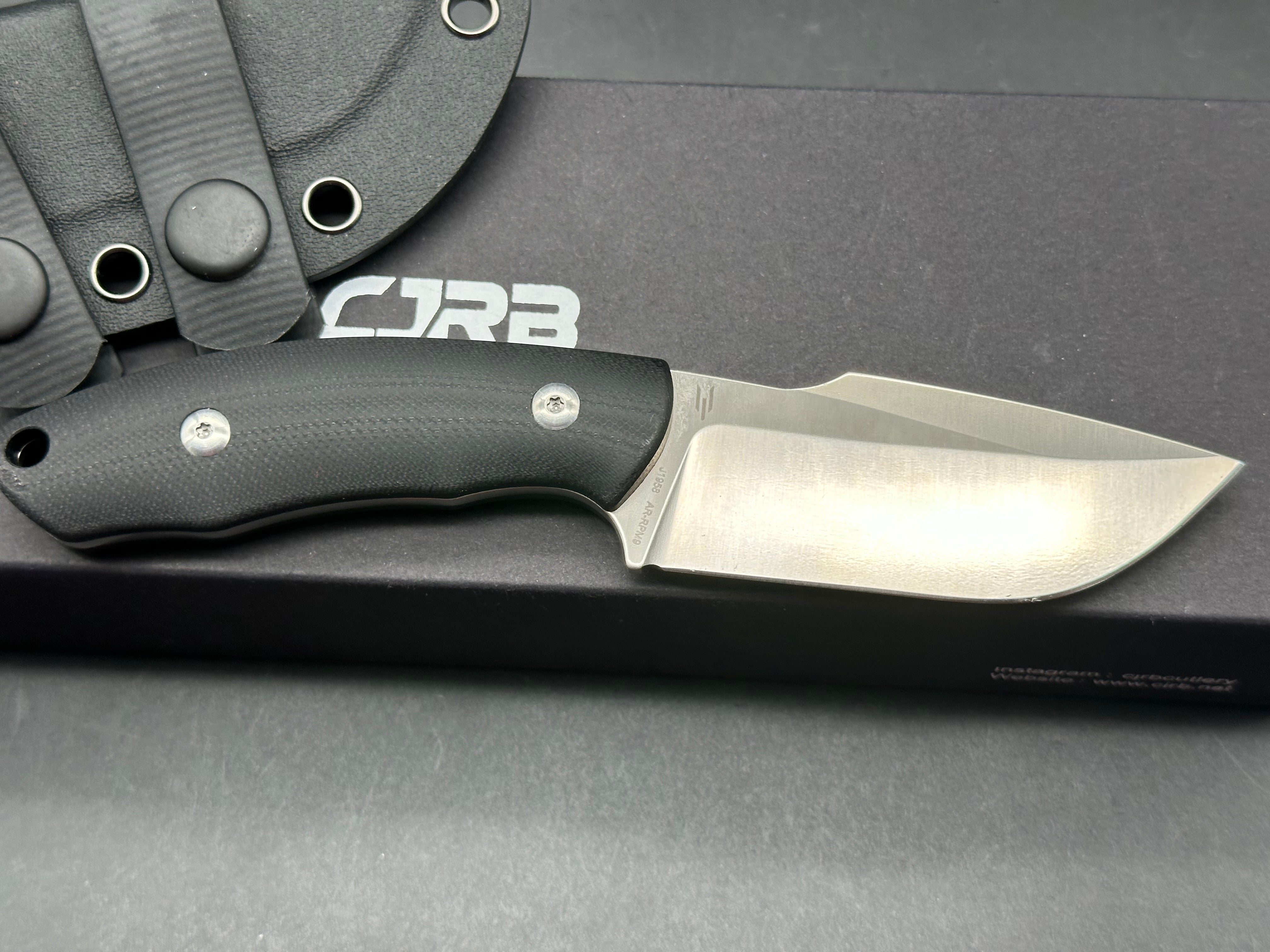 CJRB MUTT FIXED BLADE KNIFE BLACK G10 HANDLE DROP POINT PLAIN EDGE