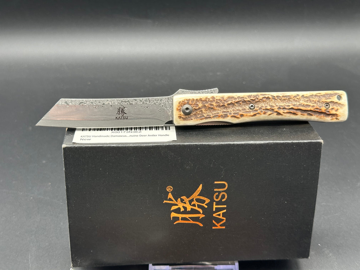 KATSU JDA01, Genuine Deer Antler Handle & Damascus Blade, Leather Sheath