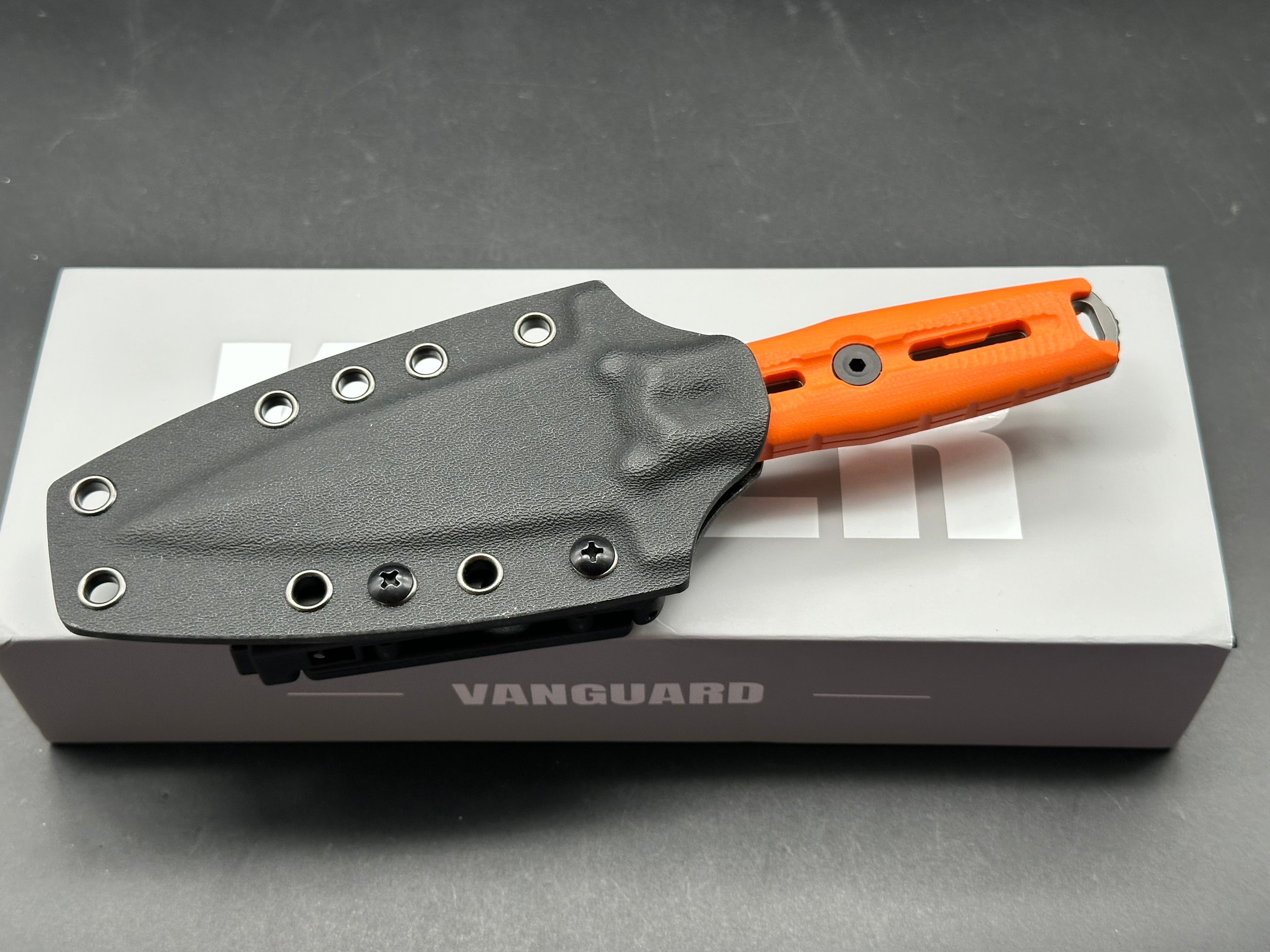 KIZER NORCROSS FIXED BLADE ORANGE G10 HANDLE NITRO-V SPEAR POINT PARTIALLY SERRATED EDGE