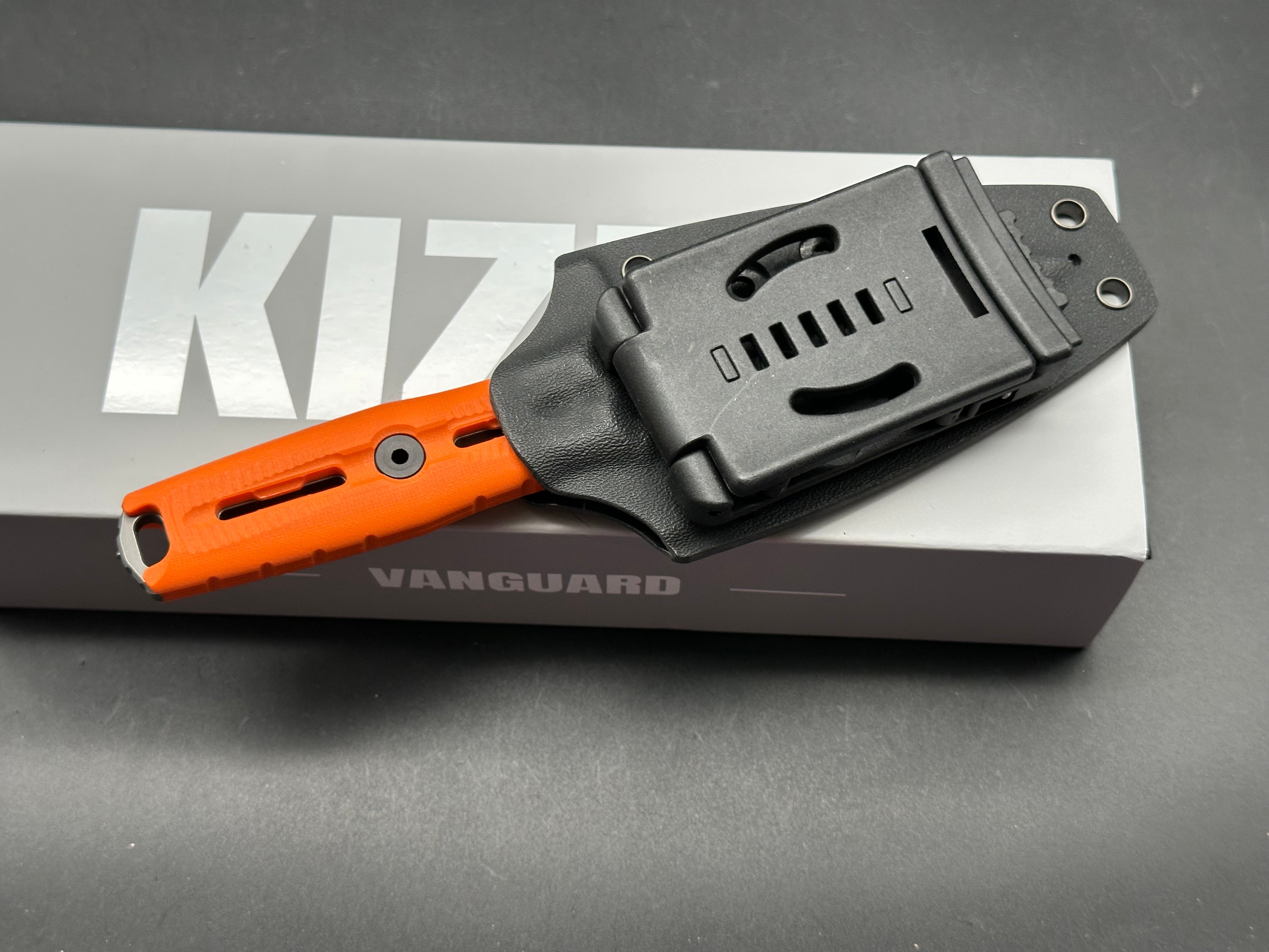 KIZER NORCROSS FIXED BLADE ORANGE G10 HANDLE NITRO-V SPEAR POINT PARTIALLY SERRATED EDGE