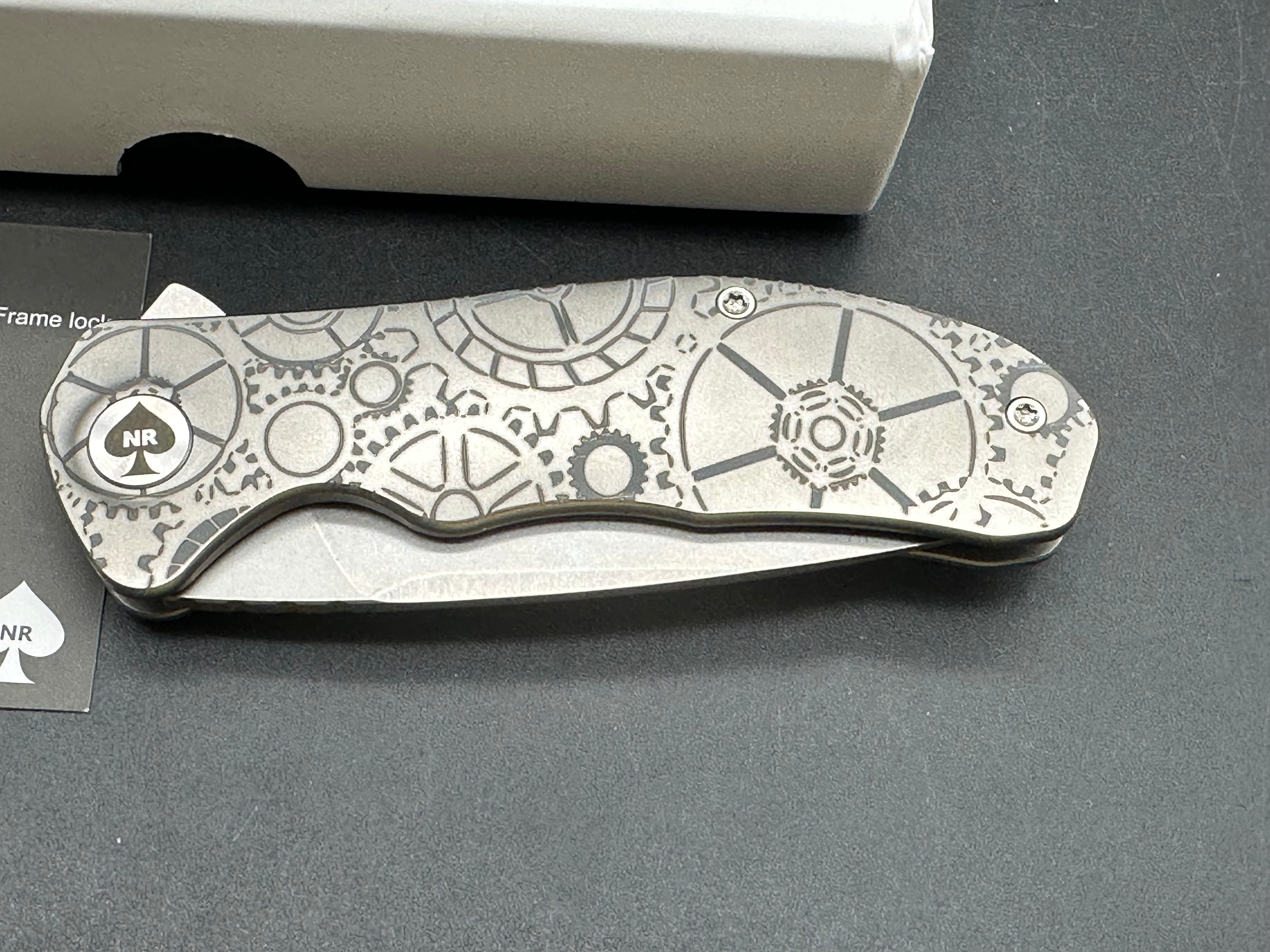 NRiggi Knives "JERSEY" Laser Engraved Titanium Scales w/CPM 20CV stonewash blade