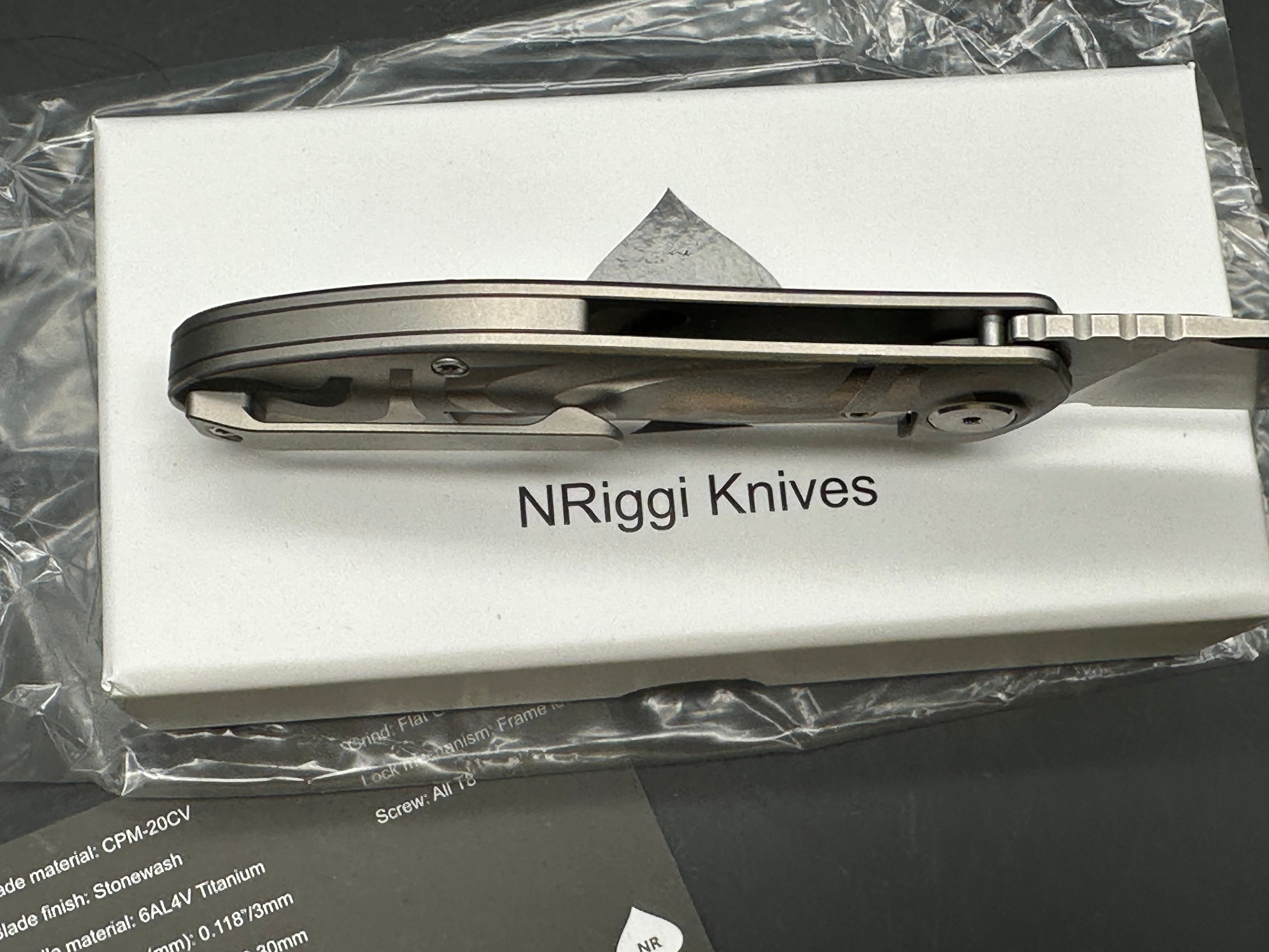 NRiggi Knives "JERSEY" Laser Engraved Titanium Scales w/CPM 20CV stonewash blade