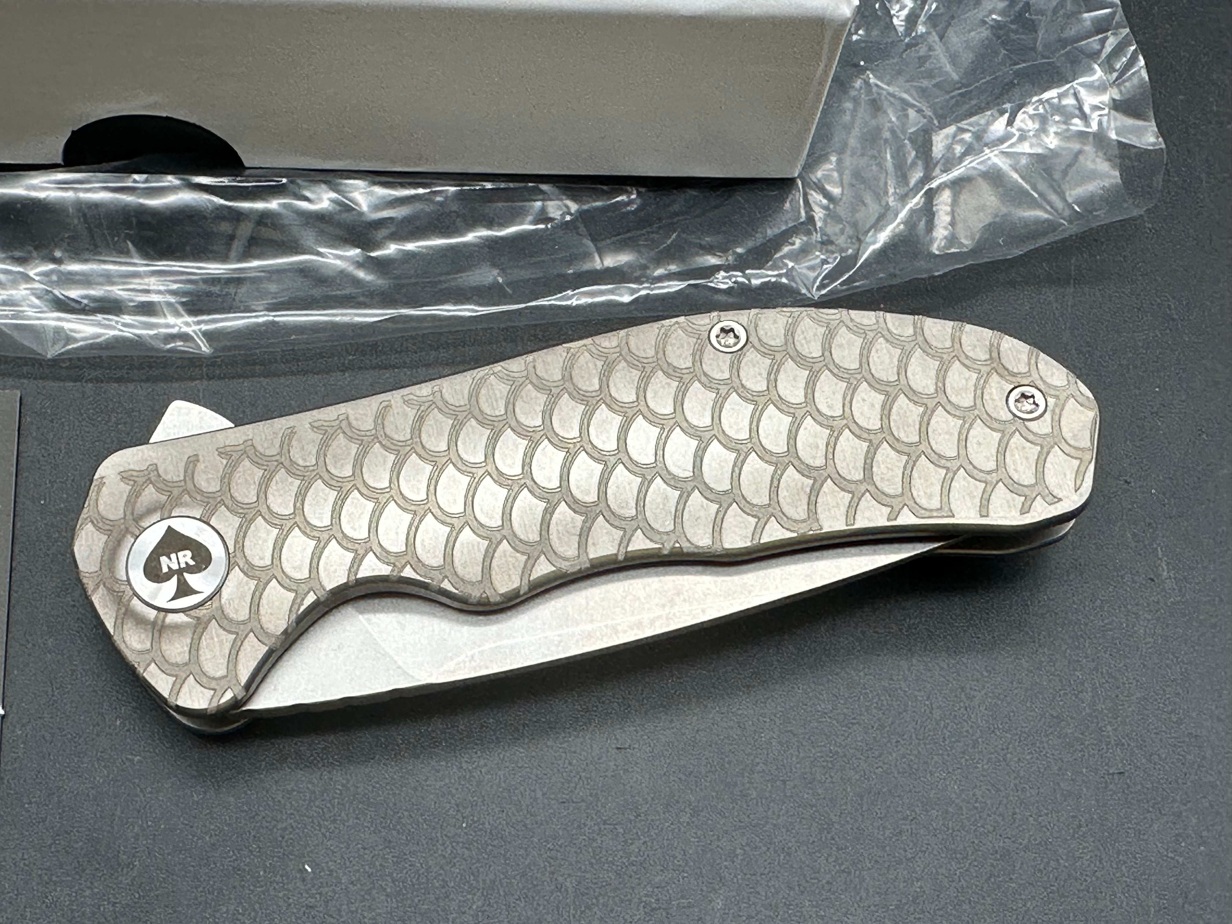 NRiggi Knives "JERSEY" Laser Engraved Titanium Scales w/CPM 20CV stonewash blade