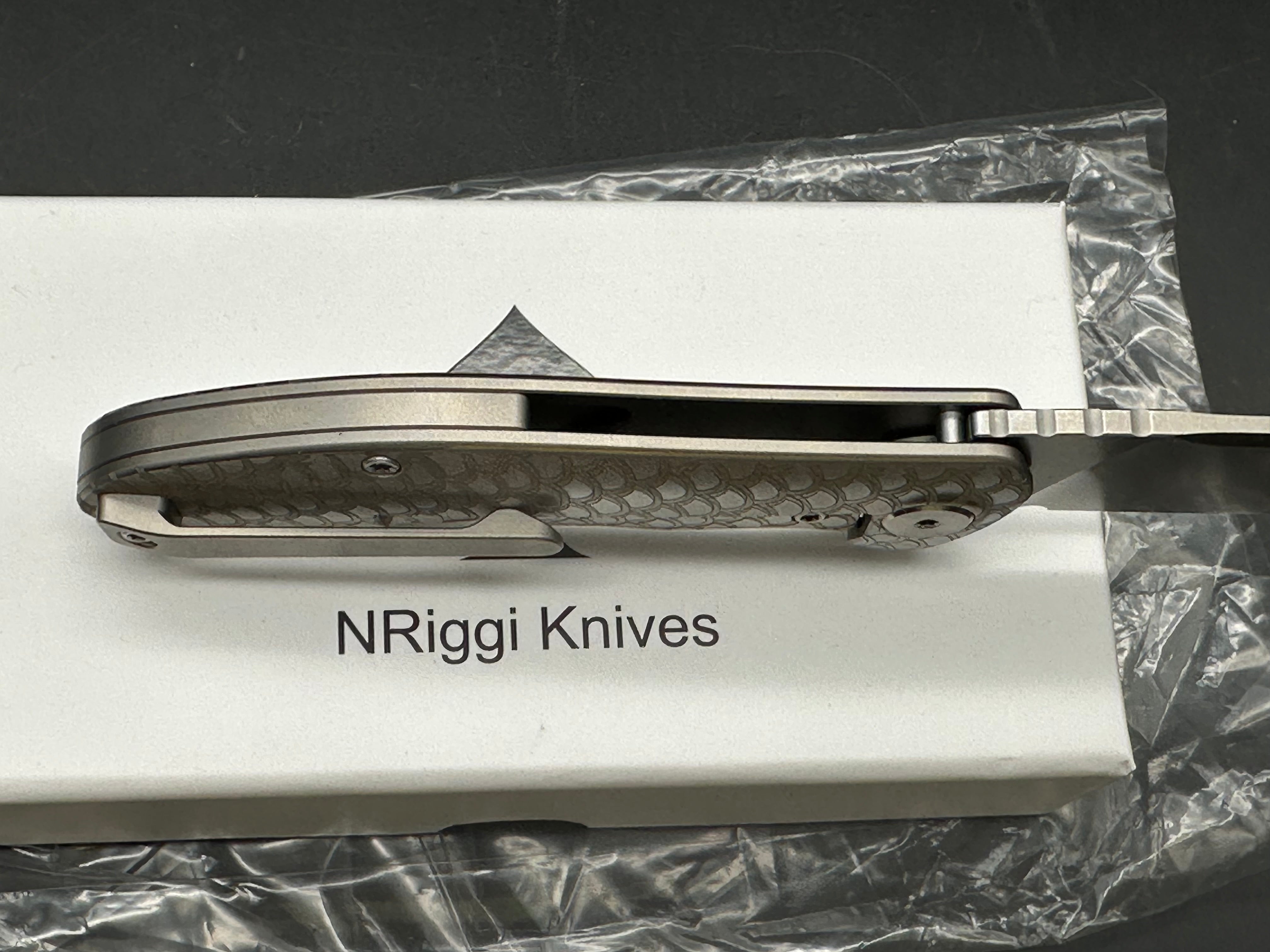 NRiggi Knives "JERSEY" Laser Engraved Titanium Scales w/CPM 20CV stonewash blade