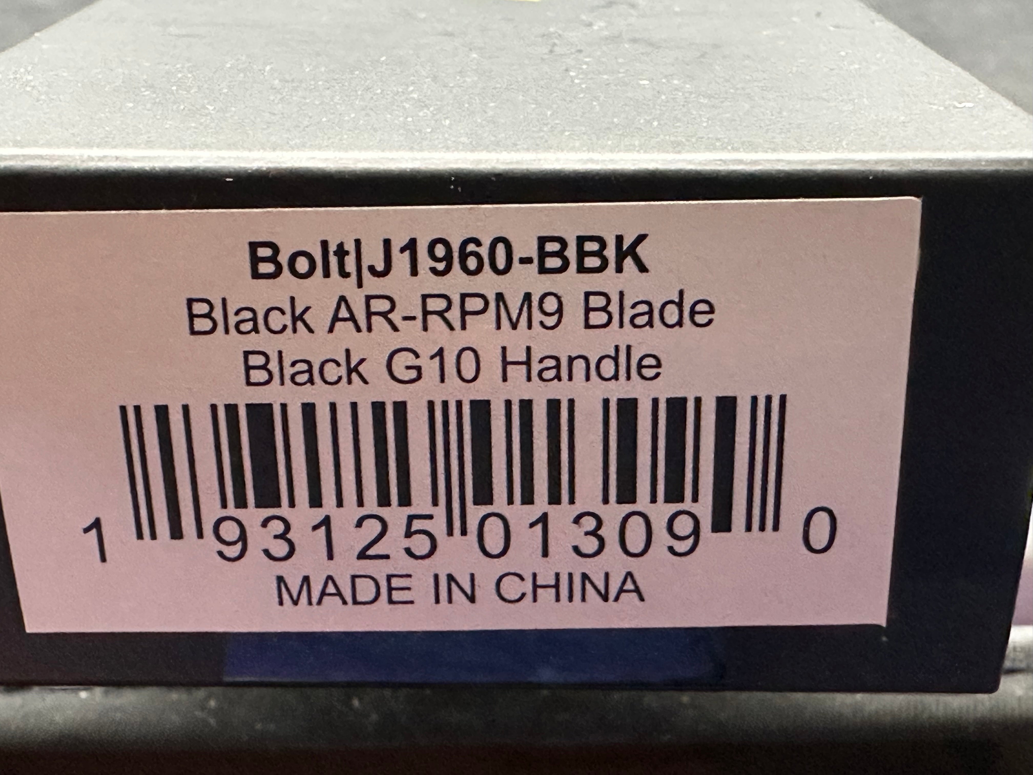 CJRB BOLT BLACK G10 HANDLE AR-RPM9 DROP POINT PLAIN EDGE BLACK PVD FINISH