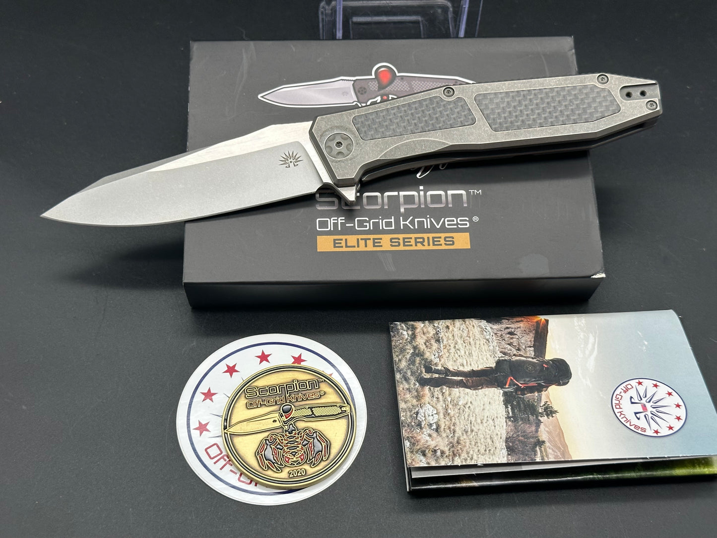 Off Grid Knives Elite Scorpion Gray titanium w/CF inlays S35VN blade