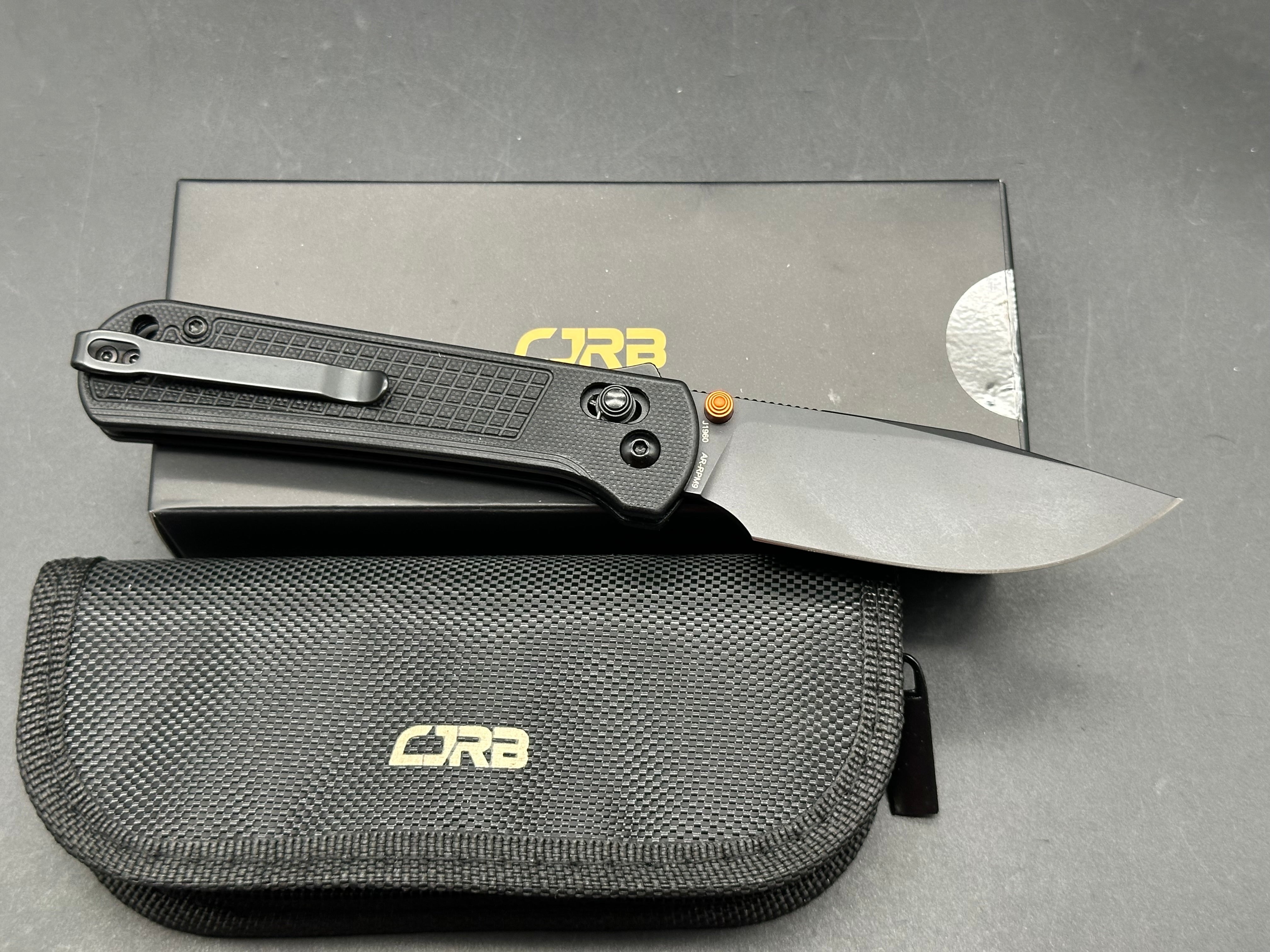 CJRB BOLT BLACK G10 HANDLE AR-RPM9 DROP POINT PLAIN EDGE BLACK PVD FINISH