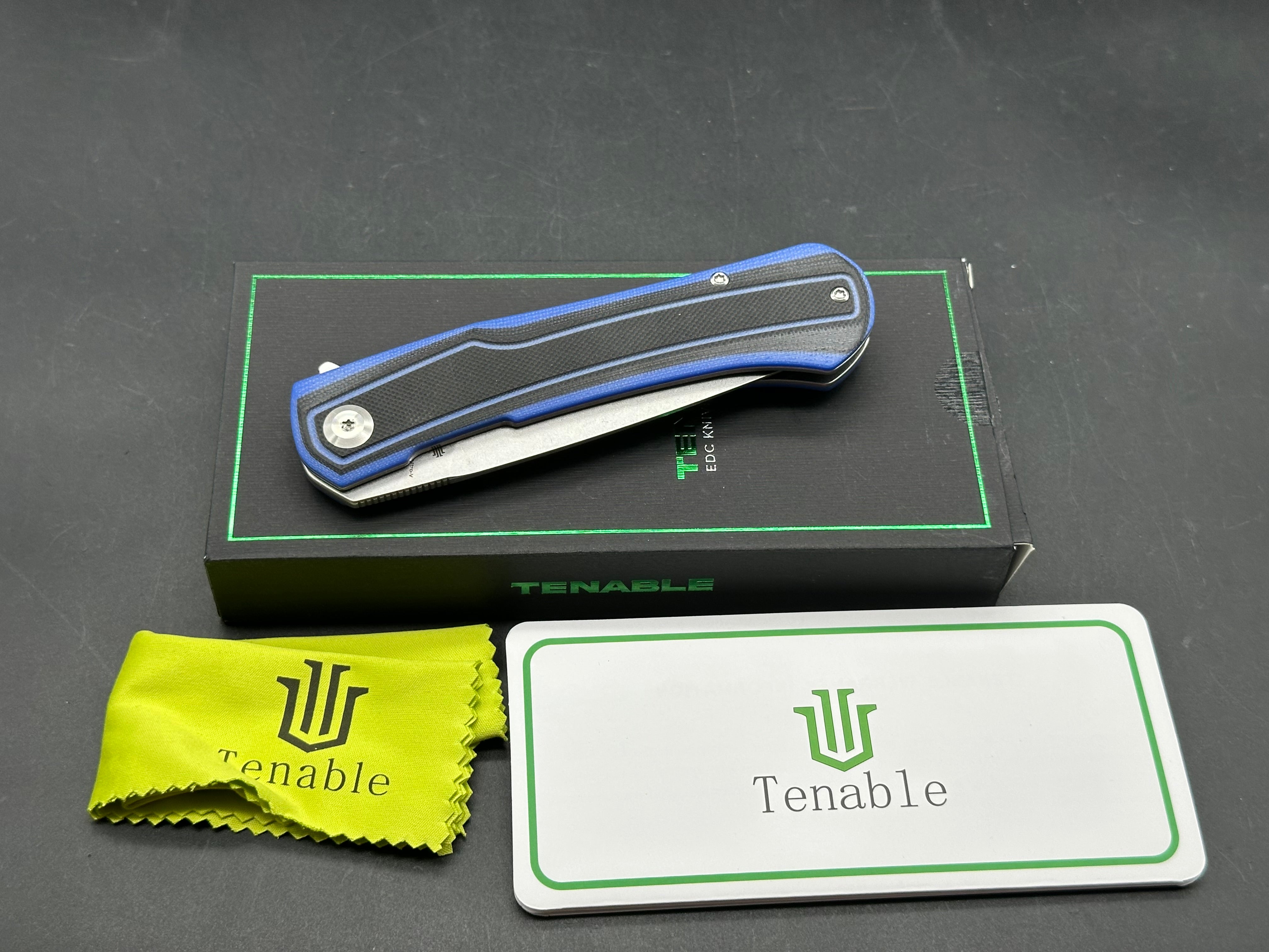 TENABLE KRATOS BLACK/BLUE G10 HANDLE NITRO-V DROP POINT PLAIN EDGE