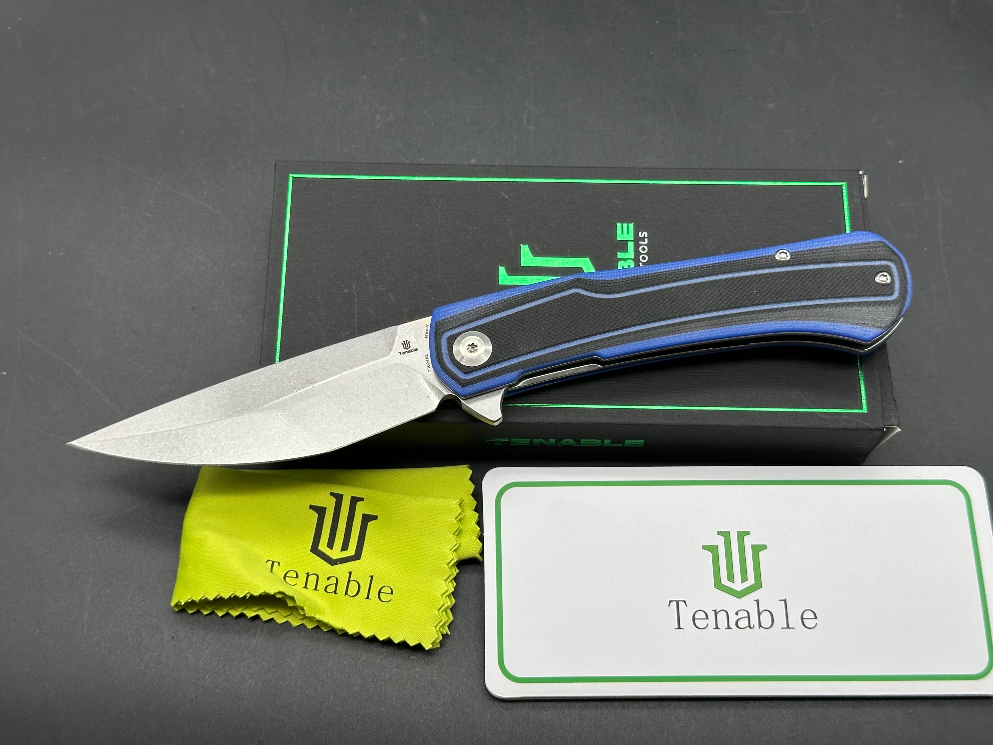 TENABLE KRATOS BLACK/BLUE G10 HANDLE NITRO-V DROP POINT PLAIN EDGE
