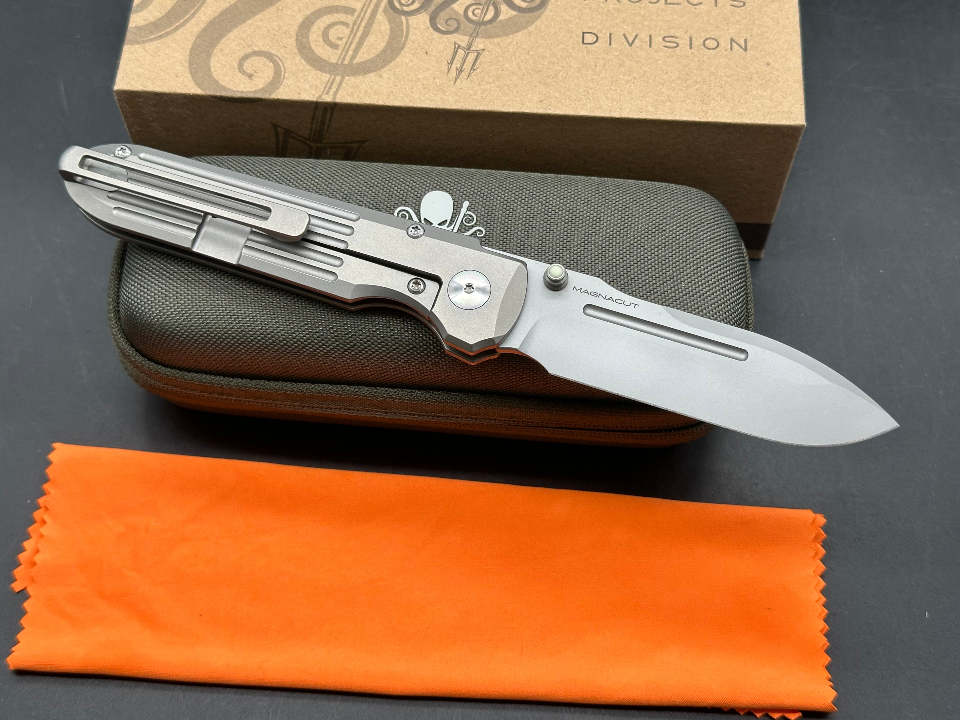 Prometheus Design Werx SPD Invictus-SP, 3.5" CPM MagnaCut Bead Blasted Blade with Bead Blasted Titanium Scales.