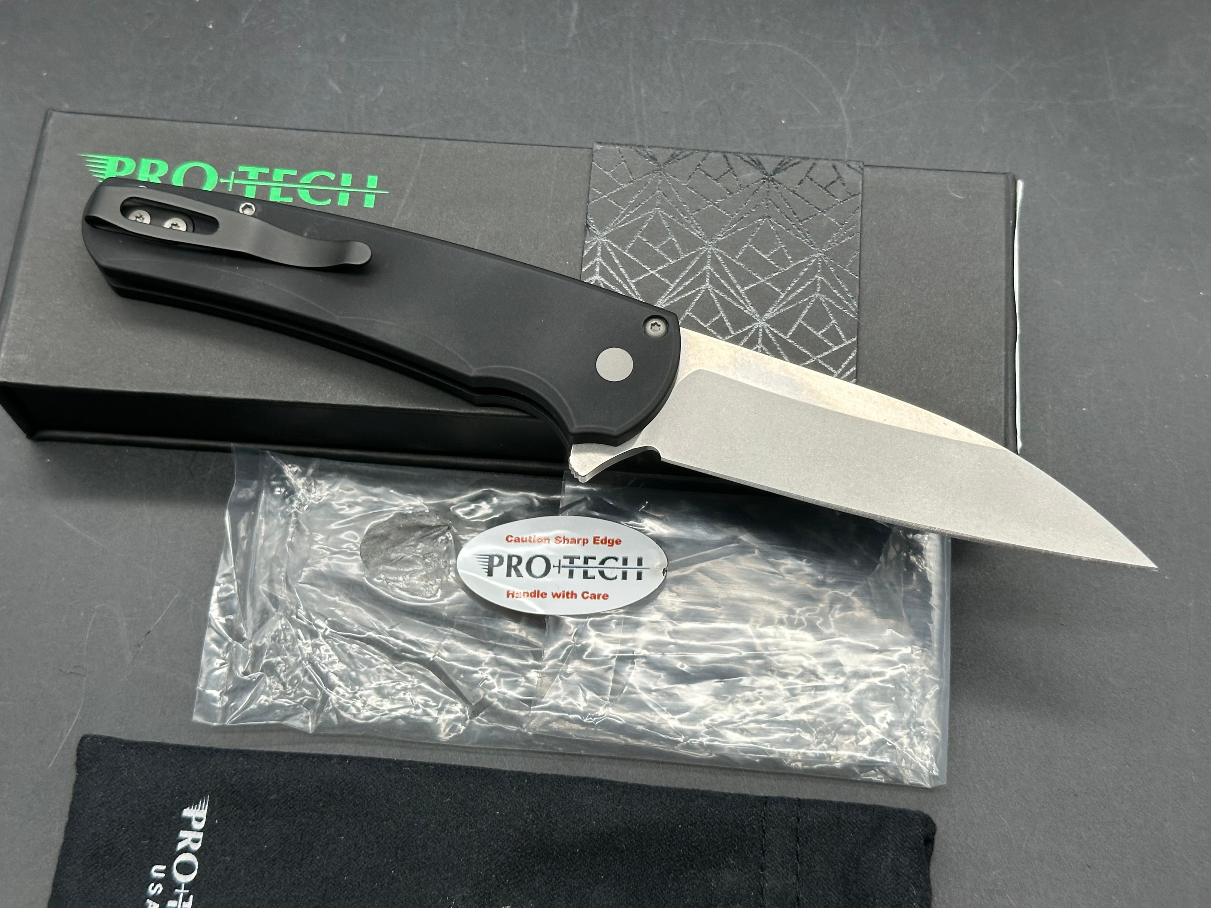 ProTech Malibu Wharncliffe, 3.3" MagnaCut Blade with Black Aluminum Scales